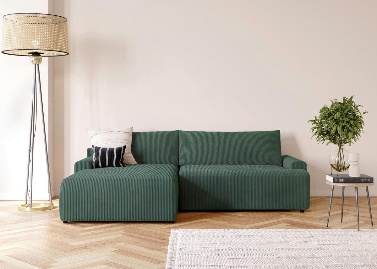 Eckschlafsofa Prag, Dunkelgrün S: 167x253 cm - Dunkelgrün/Schwarz, MODERN, Textil (167/253cm) - Trendmanufaktur