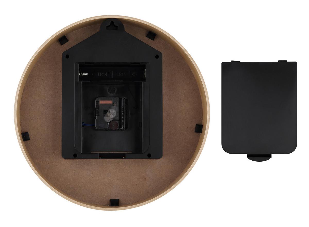 Wanduhr 78284b  Clocky - Schwarz/Naturfarben, Natur, Holz/Holzwerkstoff (31,5cm) - Globo