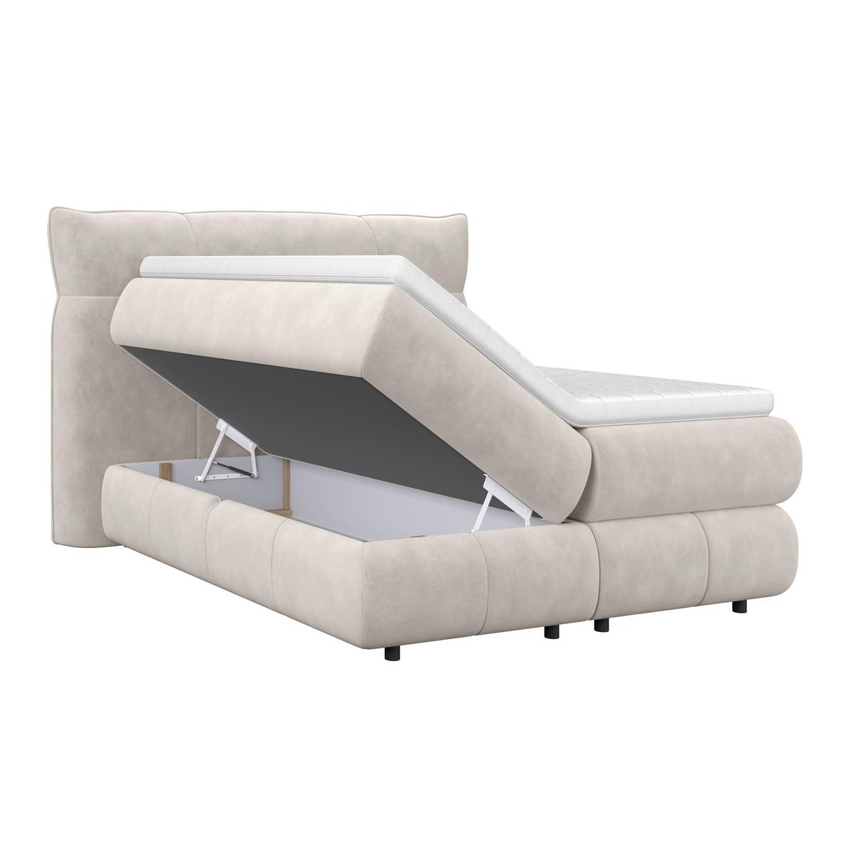 Boxspringbett Carmelo Beige 140x200 cm H2 - Beige/Schwarz, Trend, Textil (140/200cm)