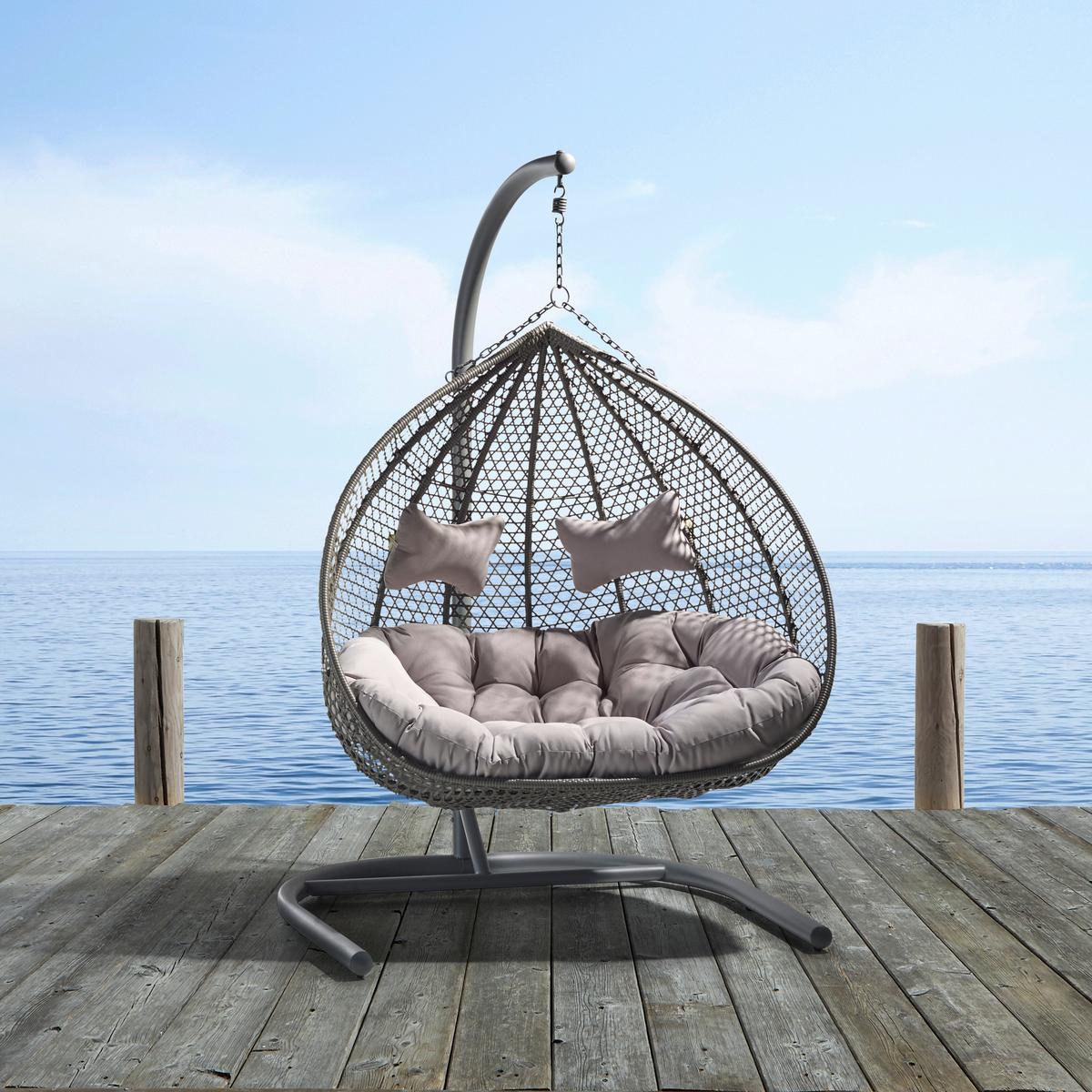 Závesné kreslo Bari - sivá/svetlosivá, Modern, kov/textil (130/201/116cm) - Bessagi Garden