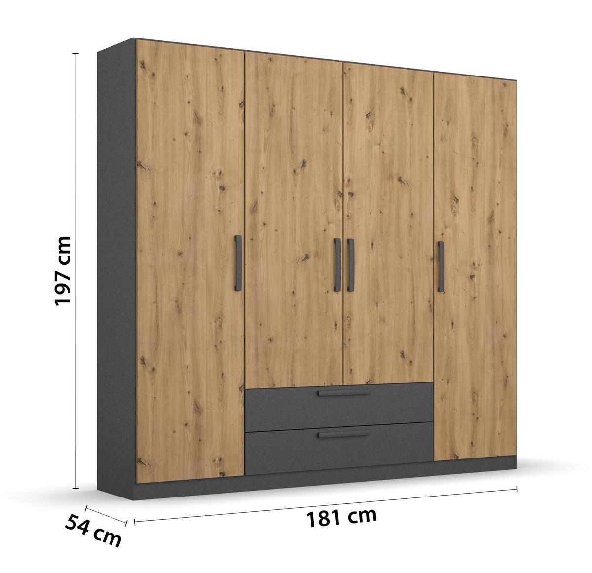 Drehtürenschrank Style-Up Eiche Artisan/Grau B: 181cm - Eiche Artisan/Grau, MODERN, Holzwerkstoff (181/197/54cm) - Rauch Möbel