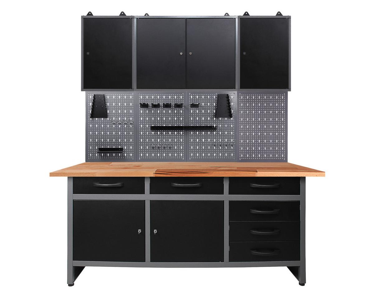 Werkbank-Set Karsten B: 160 cm Anthrazit/Grau - Anthrazit/Grau, Basics, Holz/Metall (160/205/60cm)
