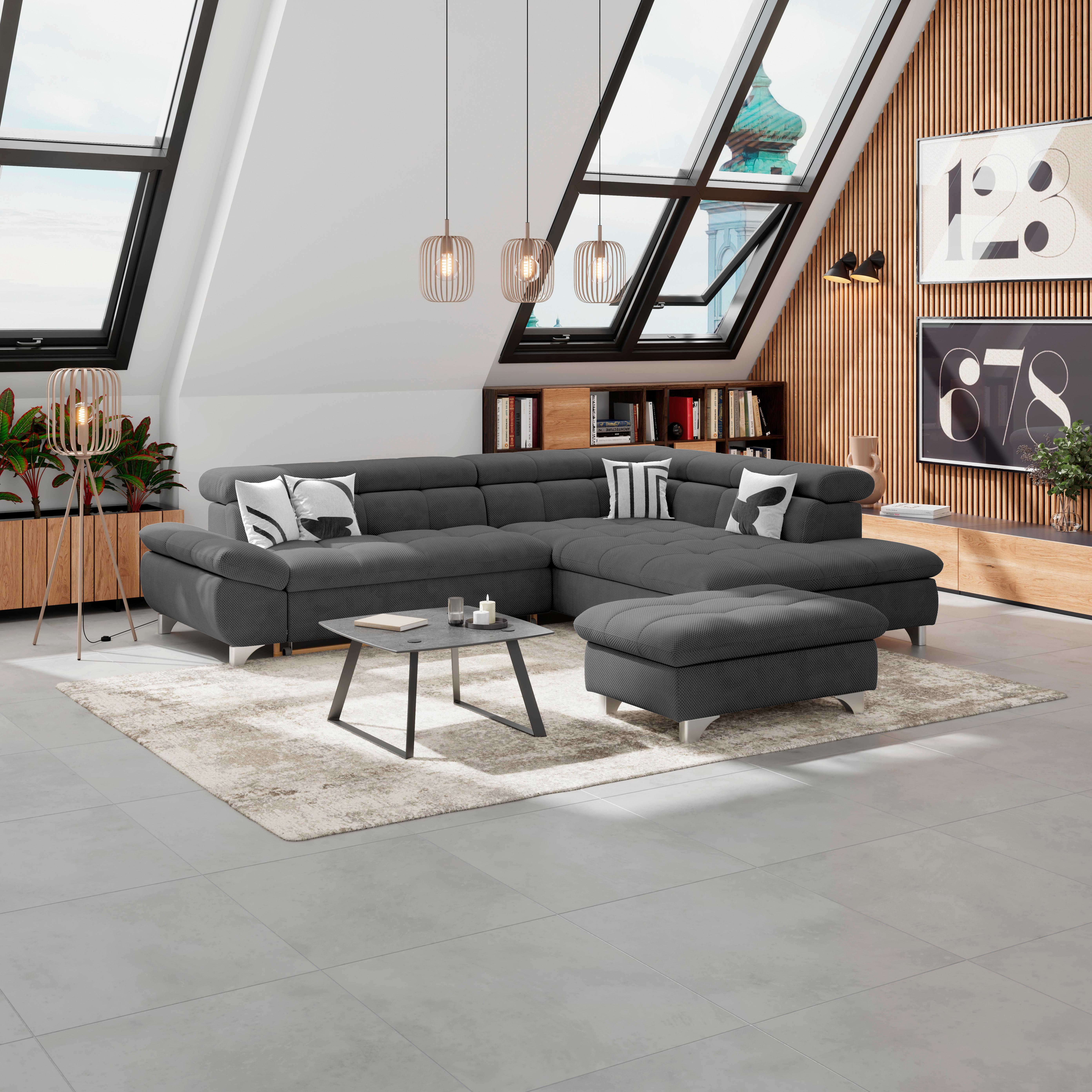 Hocker Gemini Schwarz, B: 108cm - Chromfarben/Anthrazit, KONVENTIONELL, Textil (108/46/108cm)