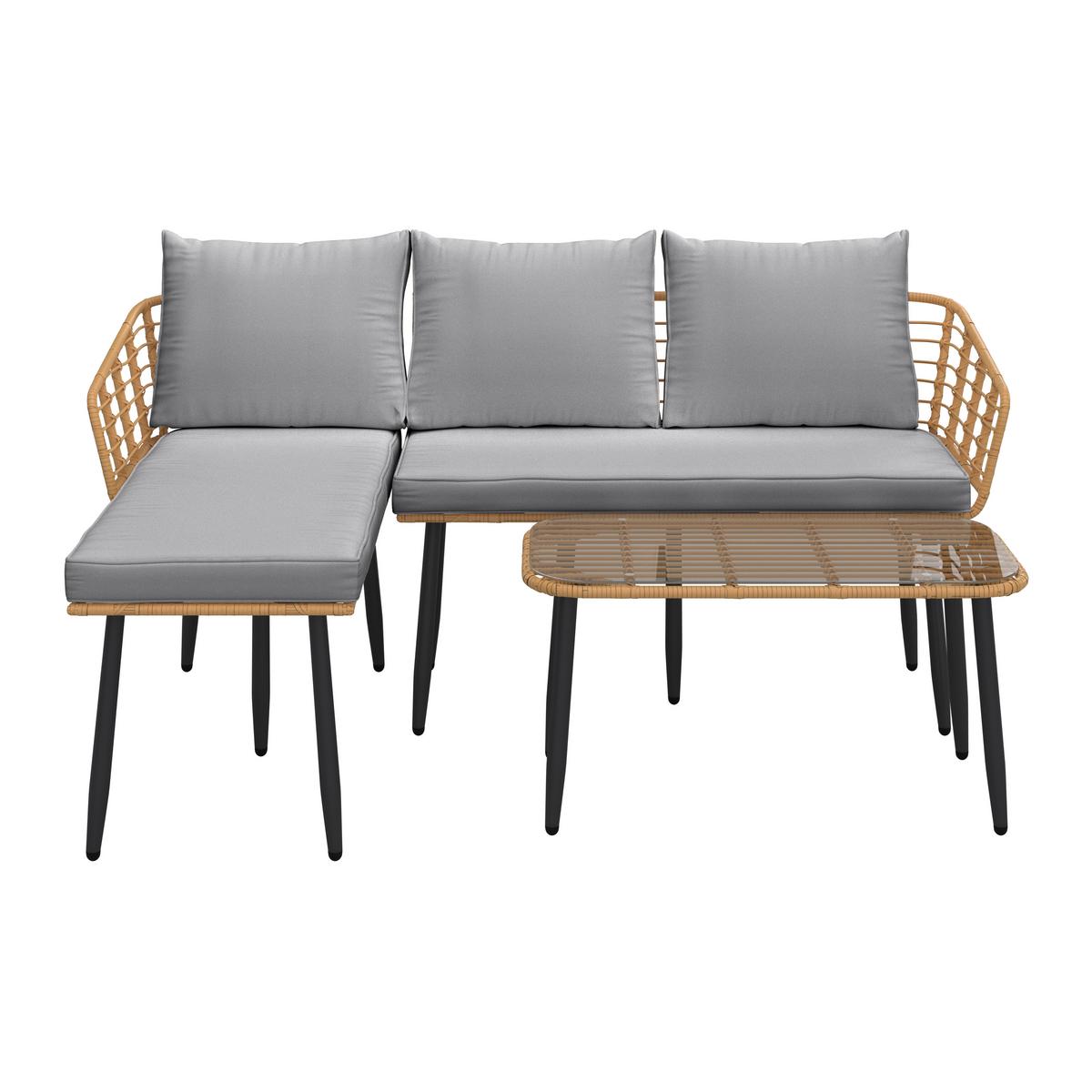 Loungegarnitur Kreta - Naturfarben/Grau, MODERN, Glas/Kunststoff (122cm) - Beldano