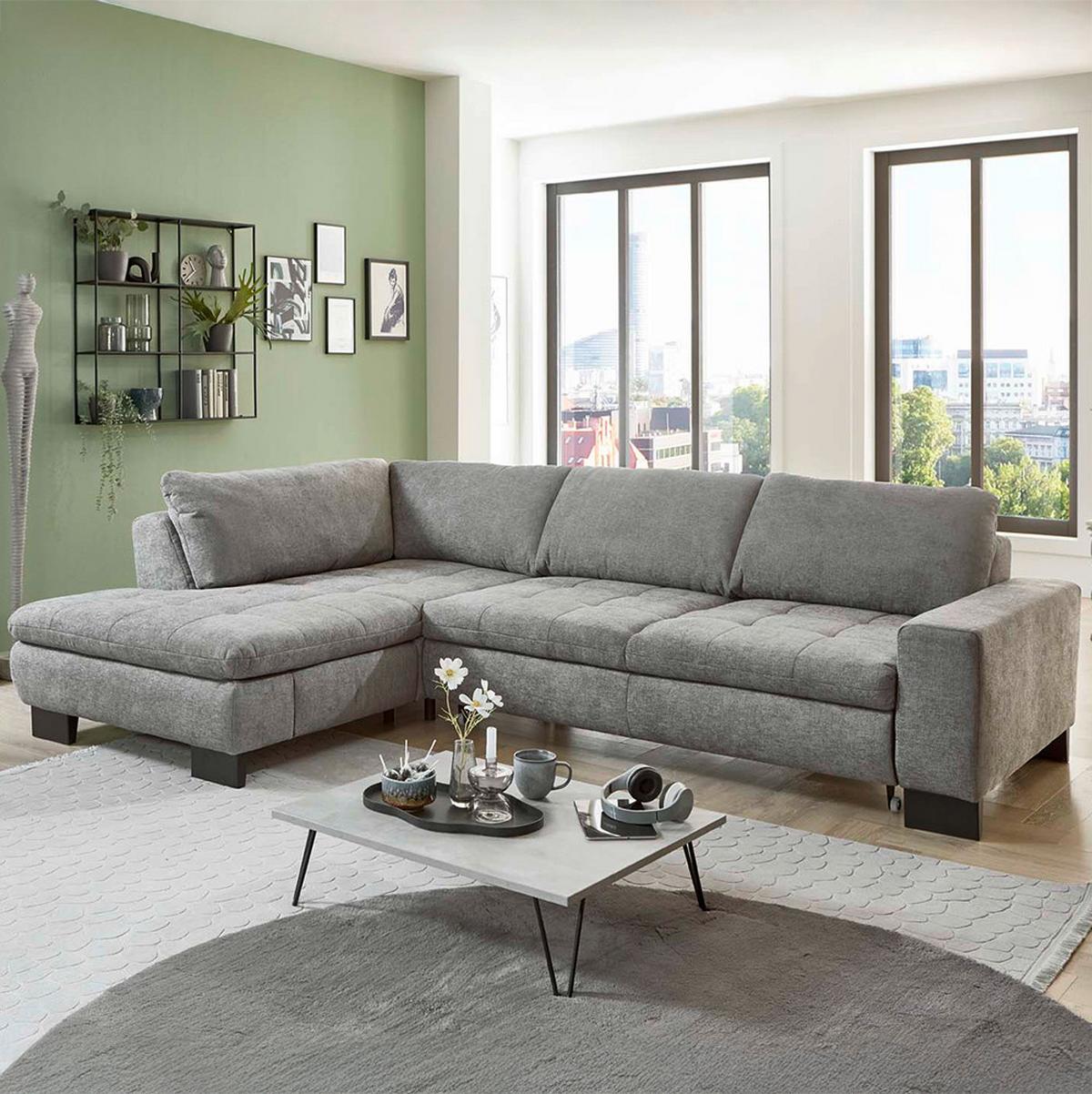 Rohová sedačka LANDO, levá, šedá žinylka, s funkcemi - šedá/černá, Moderní, kov/textil (197/289cm) - Premium Living