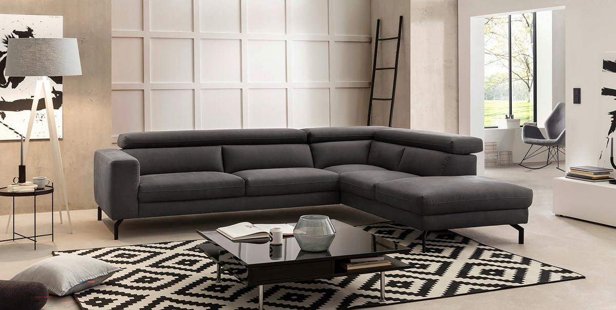 Ecksofa California - Dunkelgrau/Schwarz, MODERN, Textil (305/233cm) - Trendmanufaktur