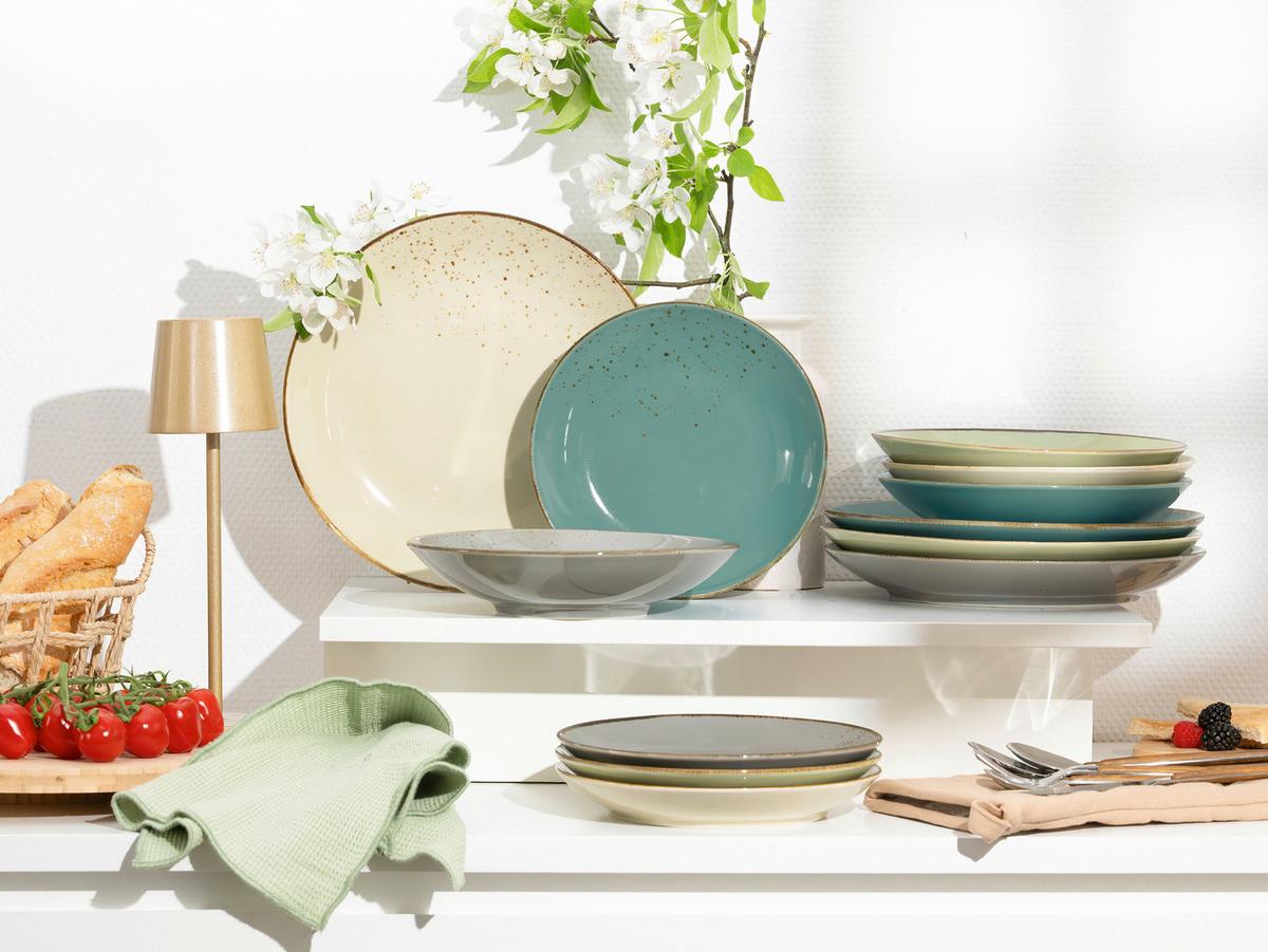 Kombiservice Porzellan 4 Personen Geschirr Set - Multicolor/Grün, Basics, Keramik - Creatable