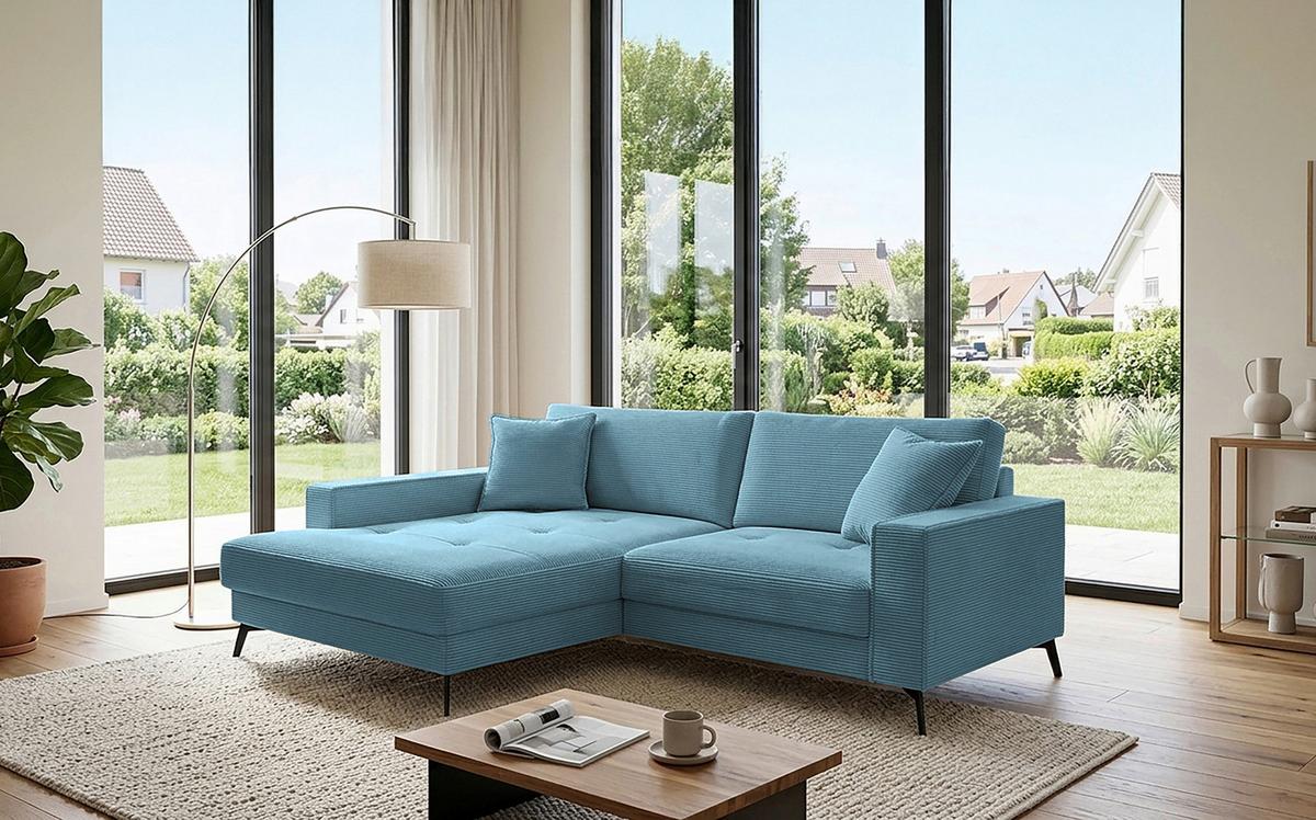Ecksofa Ted Blaugrün S: 174x228 Cm - Blau/Schwarz, Trend, Textil (174/228cm)