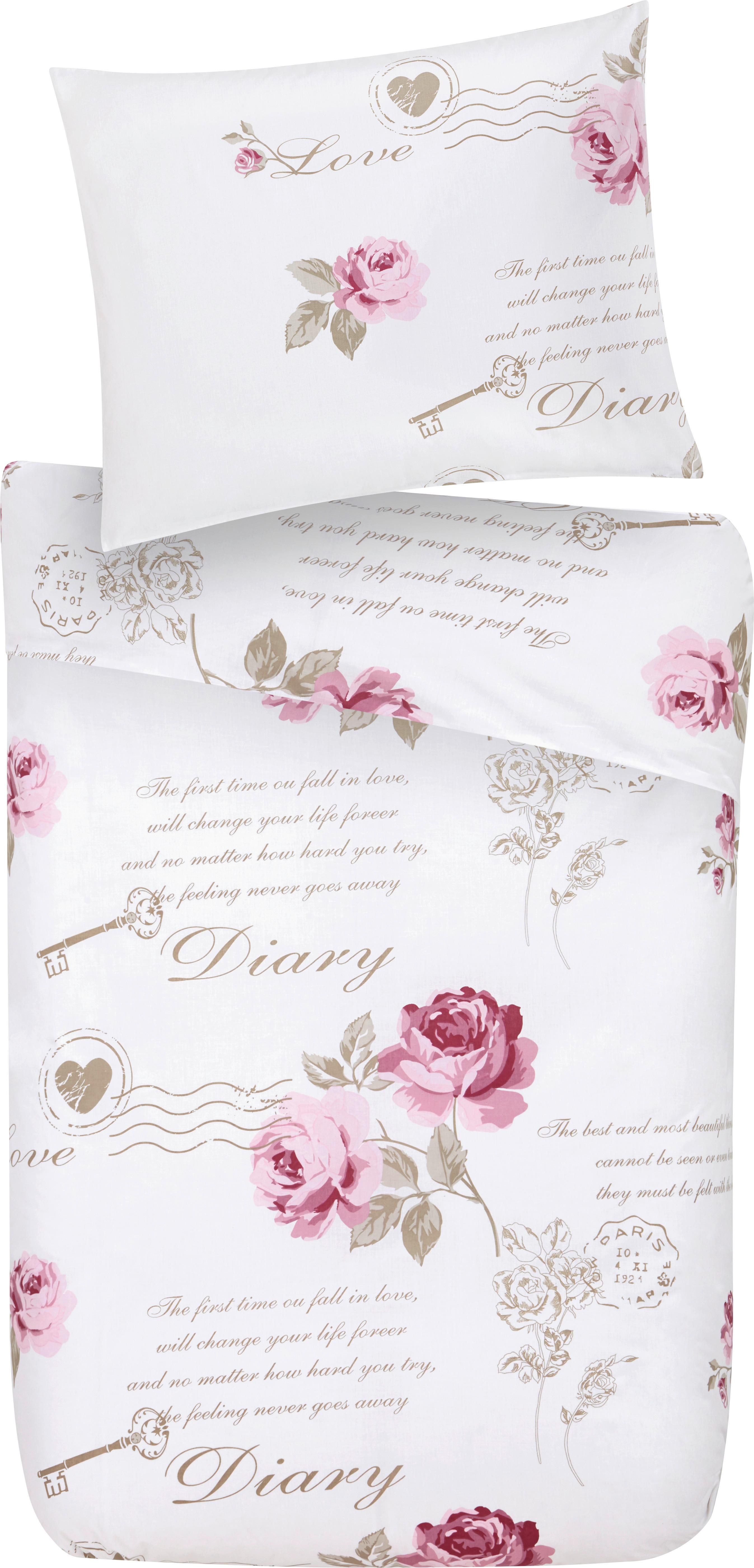 Povlečení Diary Rose, 140/200cm - bílá, Romantický / Rustikální, textil - Modern Living