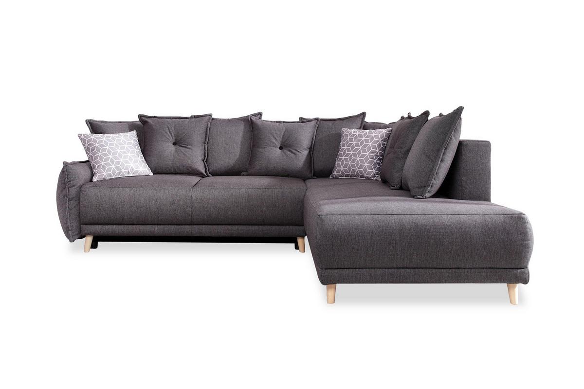 Rozkladacia rohová sedačka LUKAS tmavosivá - svetlosivá/farba borovice, Basics, drevo/textil (235/190cm) - MID.YOU
