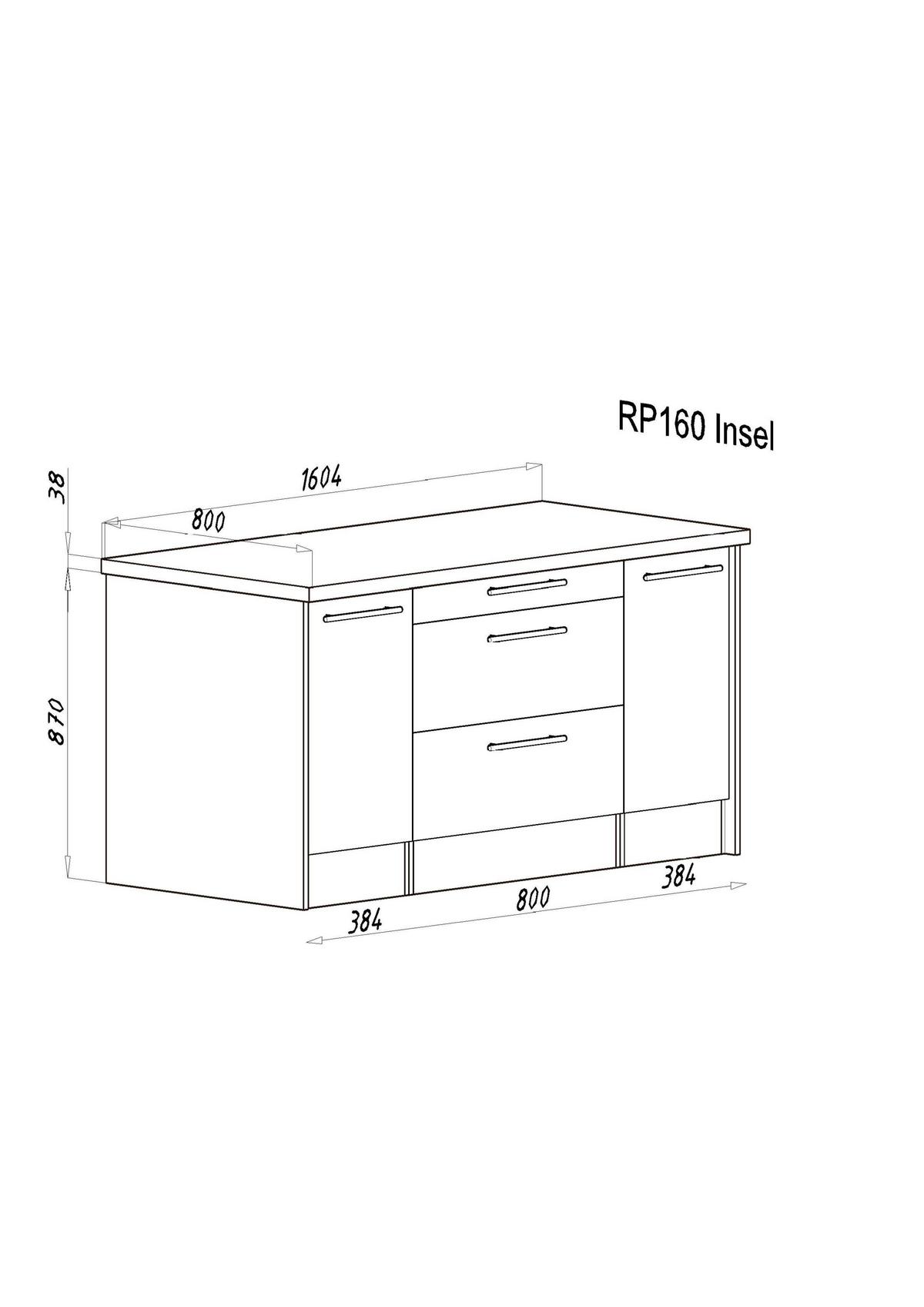 Küchenzeile Premium mit Geräte 310 cm Grau mit Kochinsel - Eichefarben/Schwarz, Basics, Holzwerkstoff (310/160cm) - Respekta