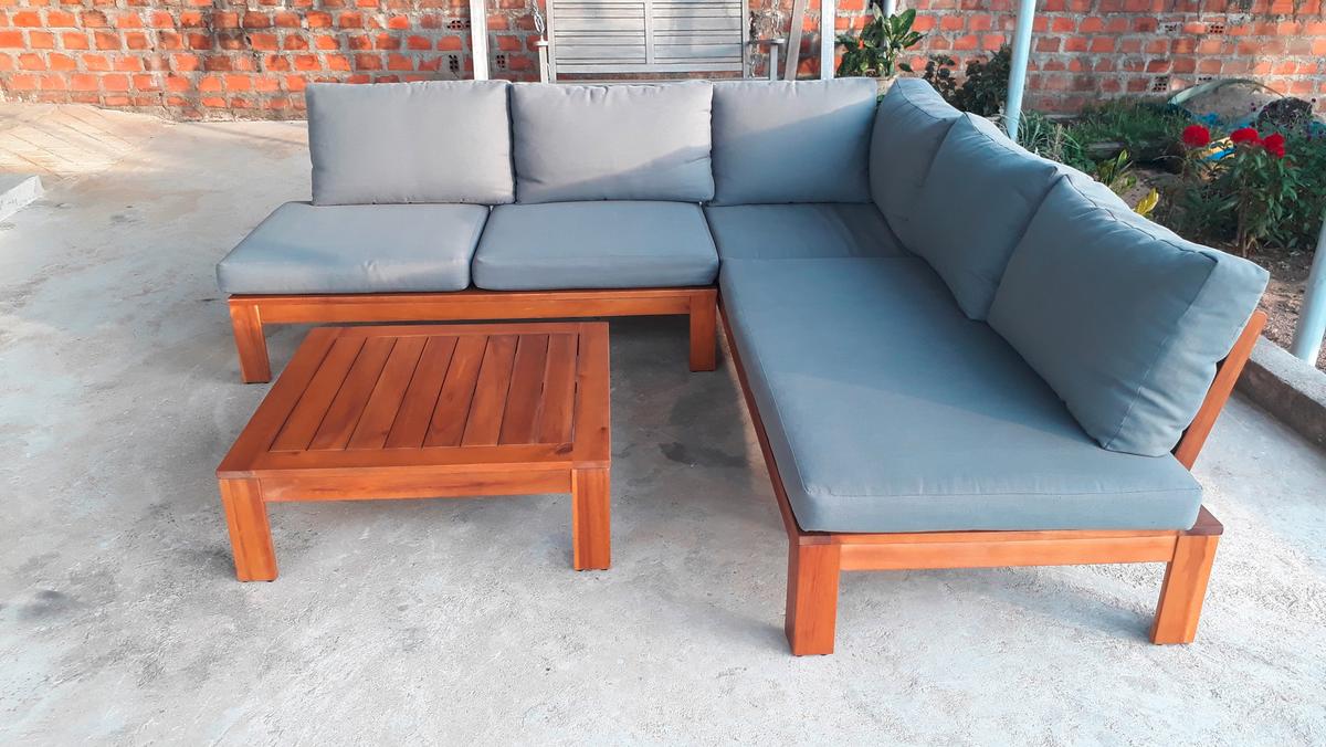 Loungegarnitur Granada Aus Holz mit Kissen - Grau/Akaziefarben, Basics, Holz/Textil (221/65/85cm) - Acamp