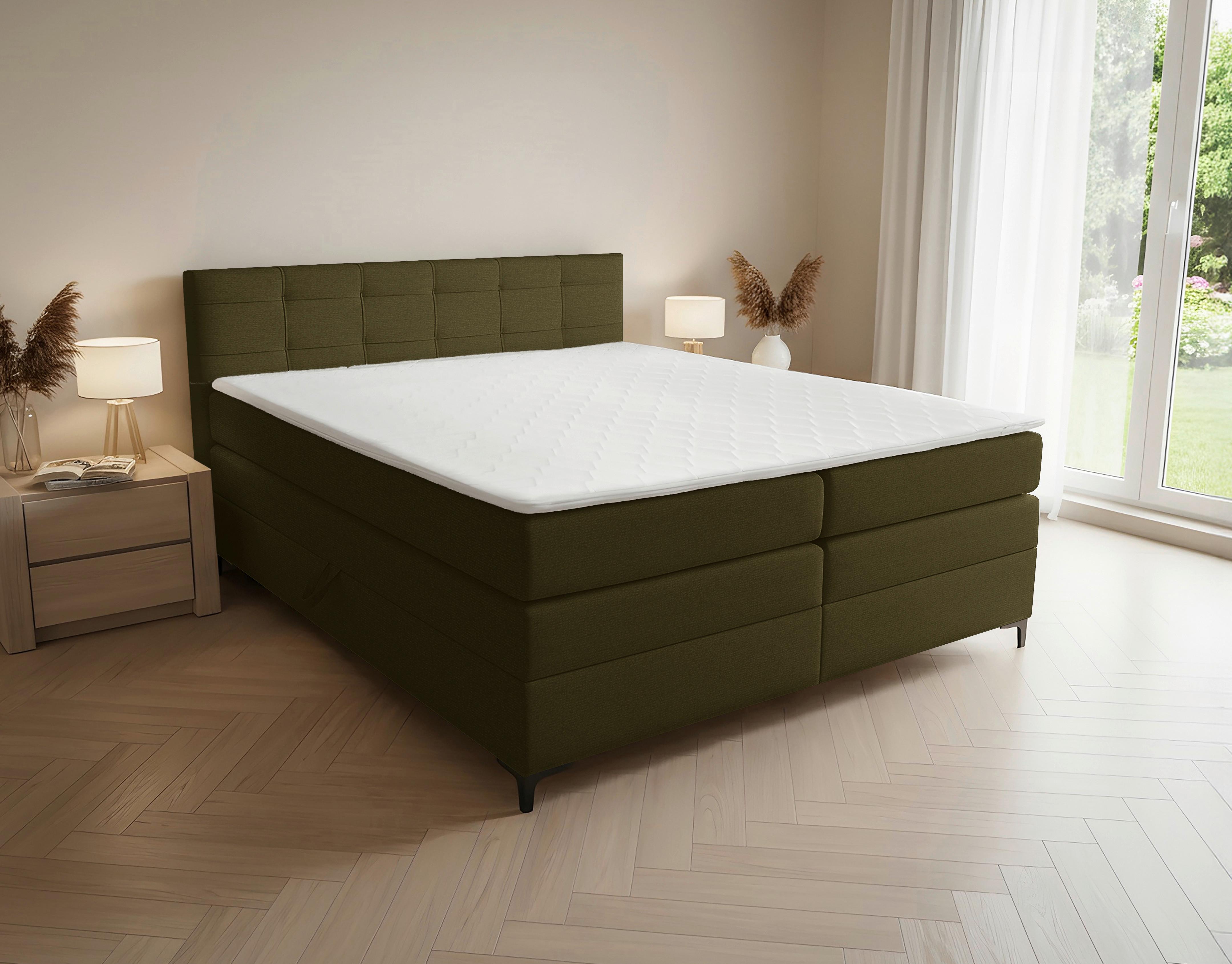 Boxspringbett Mitto mit Topper 140x200 cm - Schwarz/Grün, KONVENTIONELL, Textil/Metall (140/200cm)