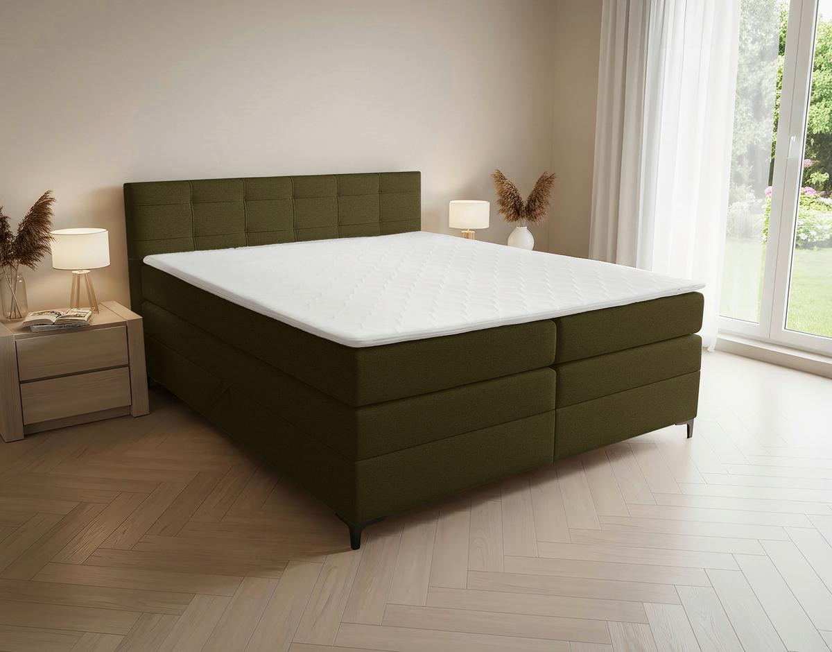 Boxspringbett Mitto mit Topper 160x200 cm - Schwarz/Grün, KONVENTIONELL, Textil/Metall (160/200cm)