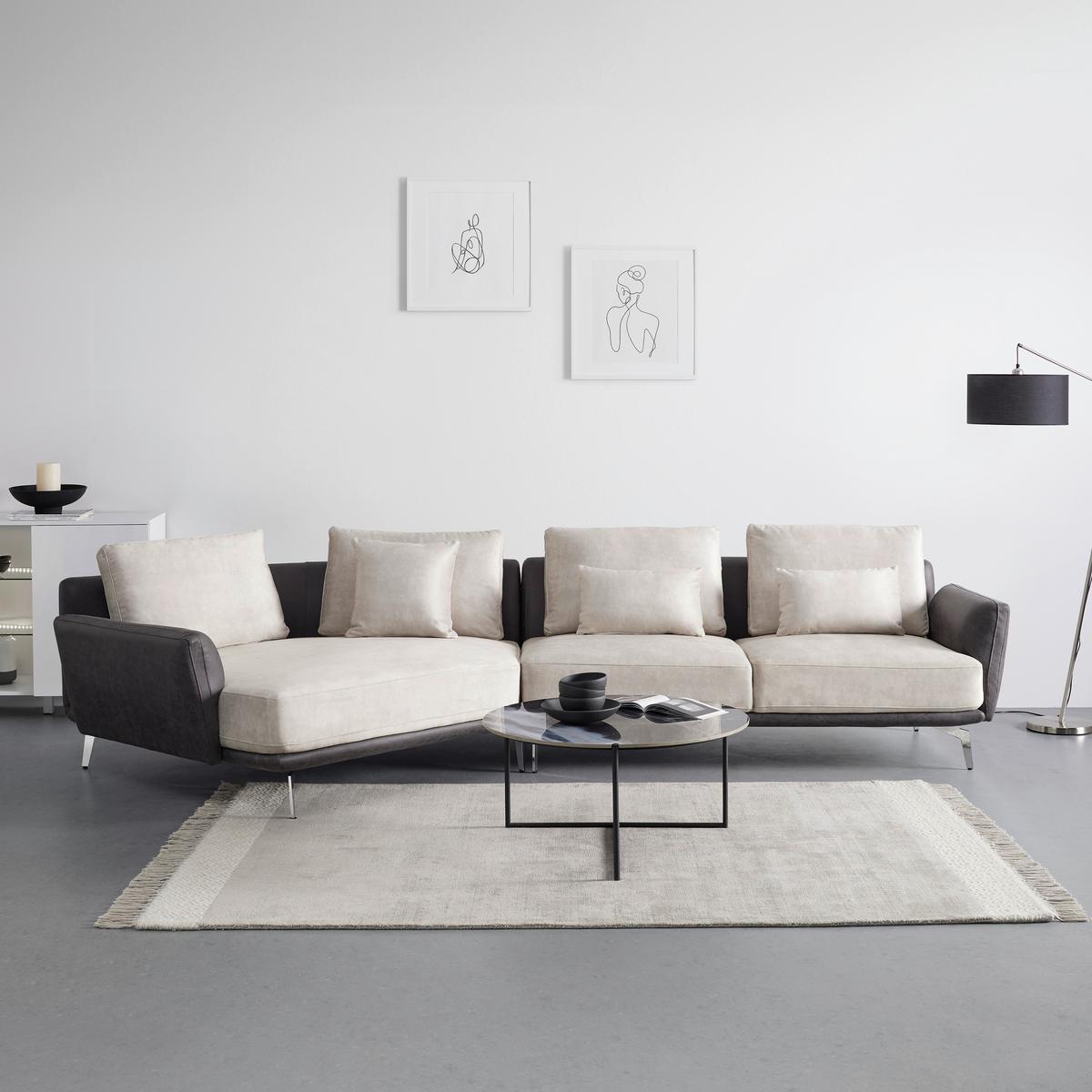 Sedací souprava MARA - tmavě šedá/barvy chromu, Moderní, kov/dřevo (351/69/163cm) - Bessagi Home