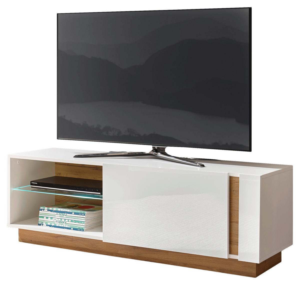 Lowboard Clair Weiß/Eiche Dekor B:138cm - Eichefarben/Weiß, Design, Glas/Holzwerkstoff (138/46/40cm) - MID.YOU