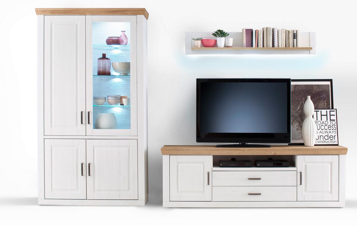 Wohnkombination 3-Tlg. Brixen Eiche/Pinie Dekor - Pinienfarben, Design, Glas/Holzwerkstoff (326/210/52cm) - Livetastic