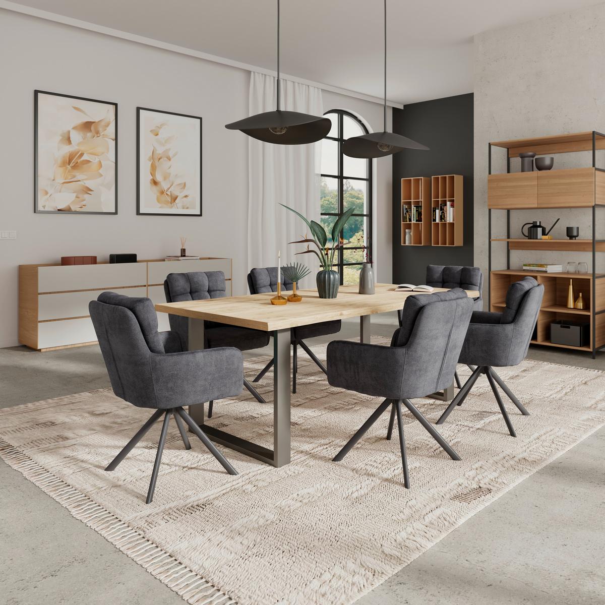 Armlehnstuhl Susan Dunkelgrau Schwarz/Sitzfläche 360°drehbar - Dunkelgrau/Schwarz, KONVENTIONELL, Holz/Textil (59/90/66cm)