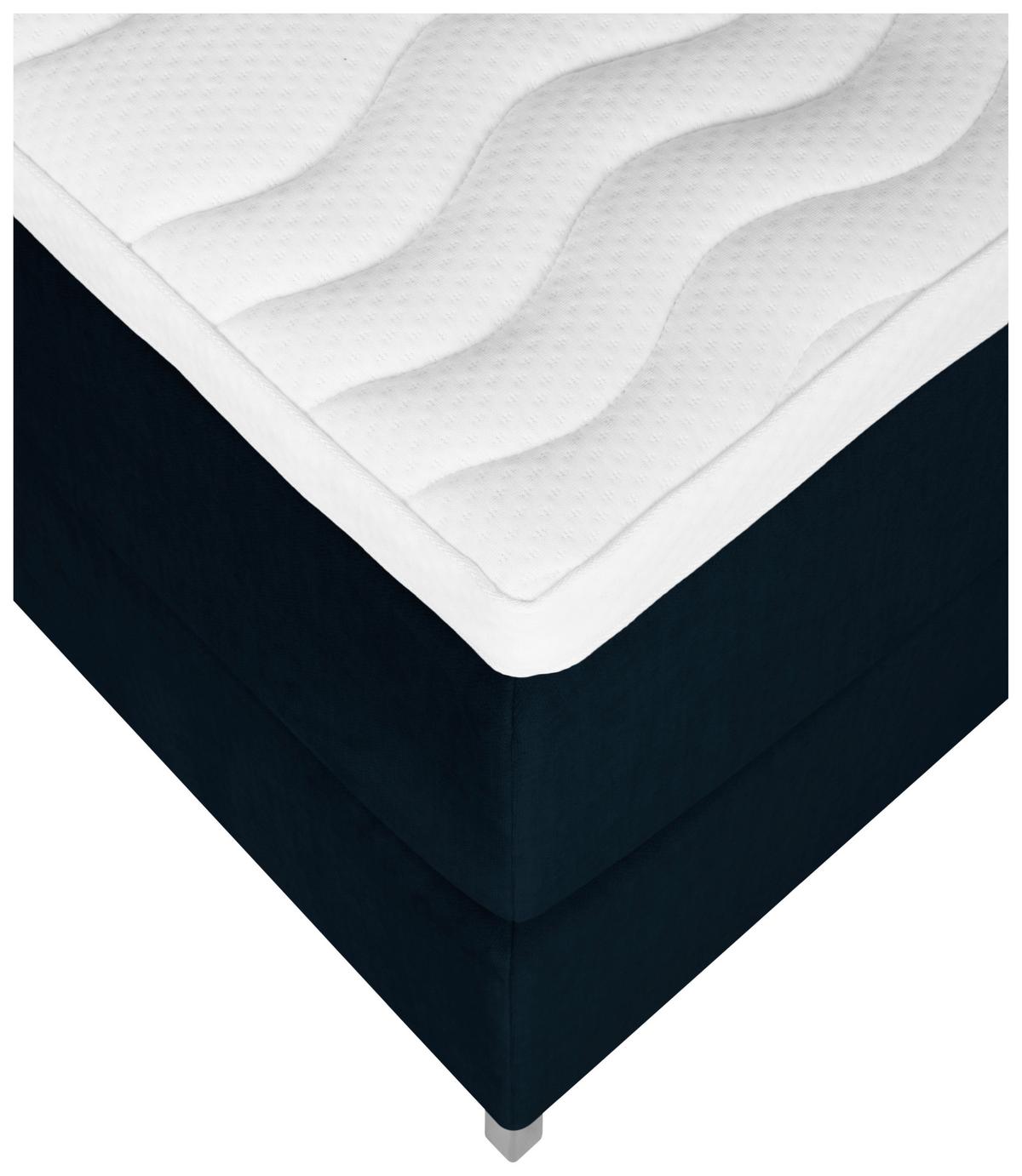 Boxspringbett mit Topper 180x200 cm Graz, Dunkelblau - Alufarben/Dunkelblau, MODERN, Textil (180/200cm) - MID.YOU