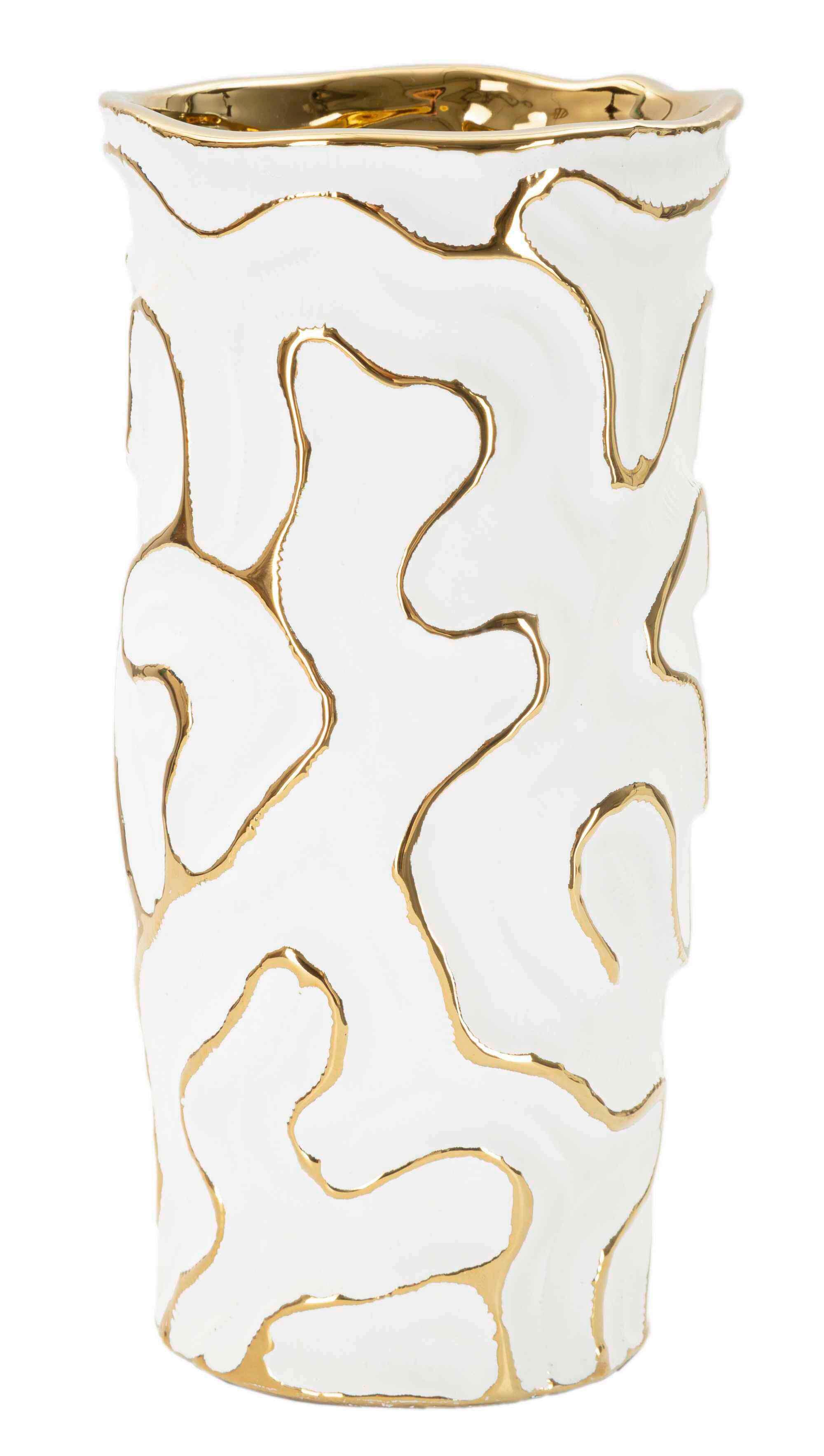 Vase Adore Weiß, Goldfarben B: 12,5 Cm - Goldfarben/Weiß, Basics, Keramik (12.5/25/12.5cm)