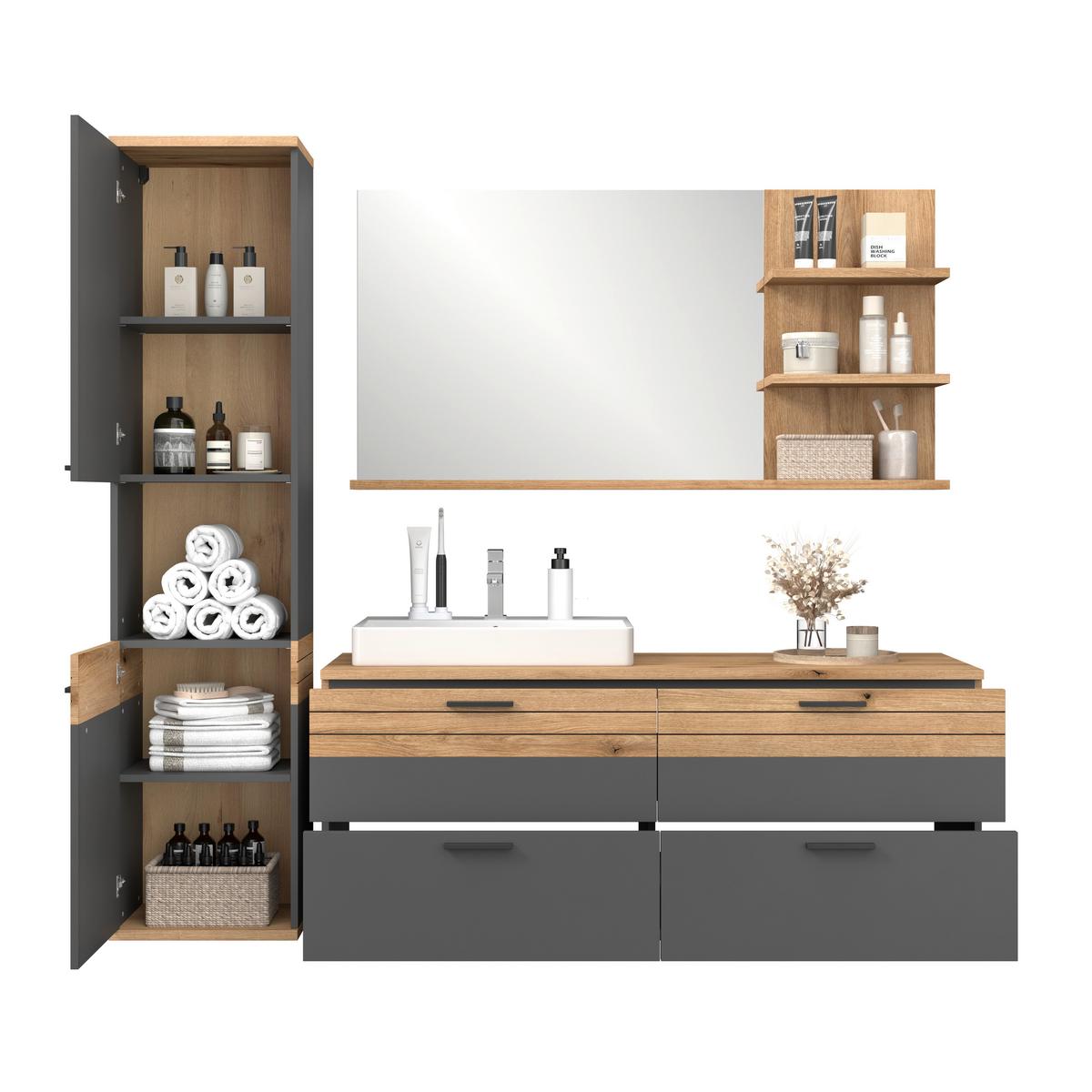 Badezimmer Cotia Cotlu Eiche Dekor/Anthrazit B: 180cm - Eichefarben/Anthrazit, MODERN, Holzwerkstoff (180/170/48cm) - James Wood