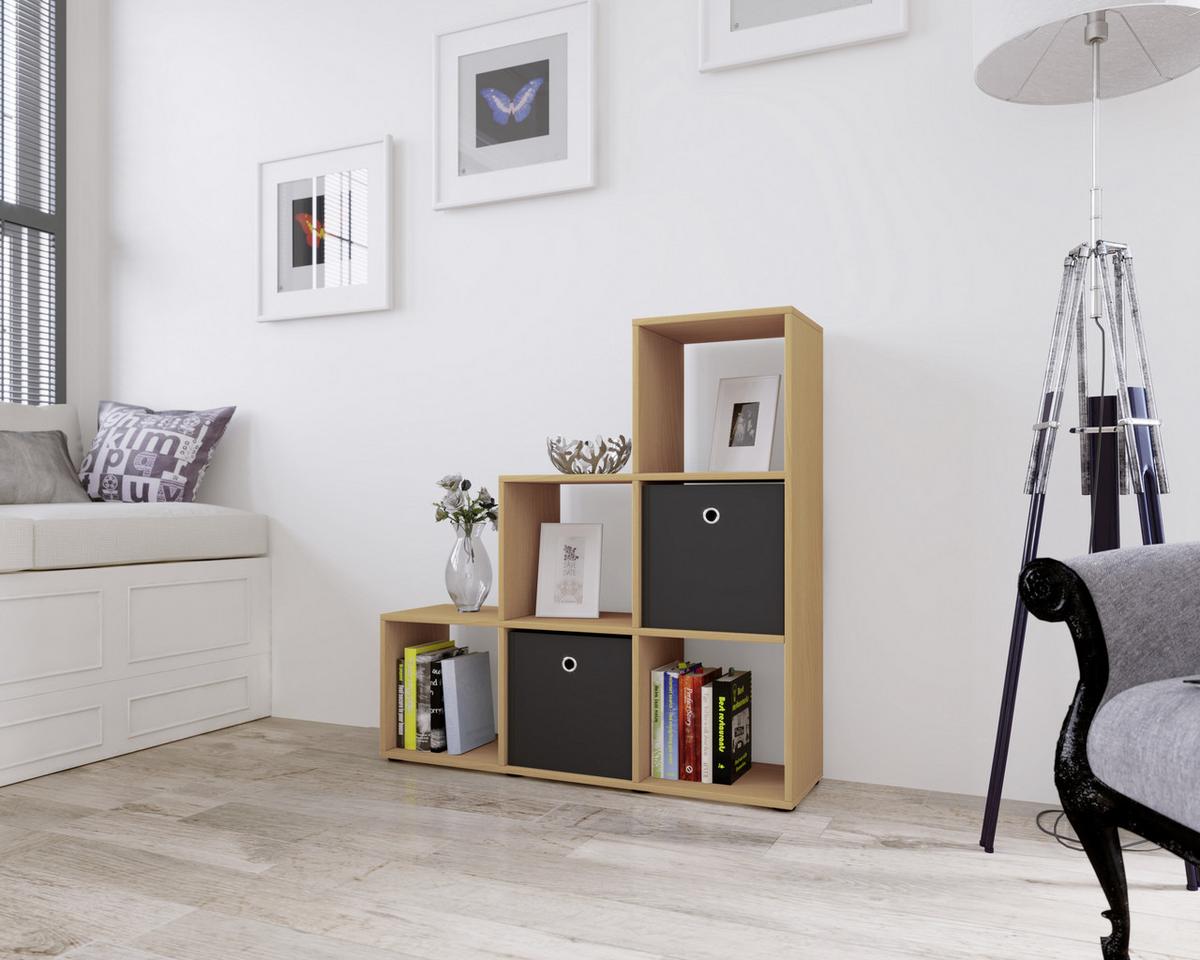 Regál na dekorácie Nitas š: 107,5 cm buk - čierna/farba buka, Konventionell, kompozitné drevo/plast (107,5/104,5/29cm) - MID.YOU