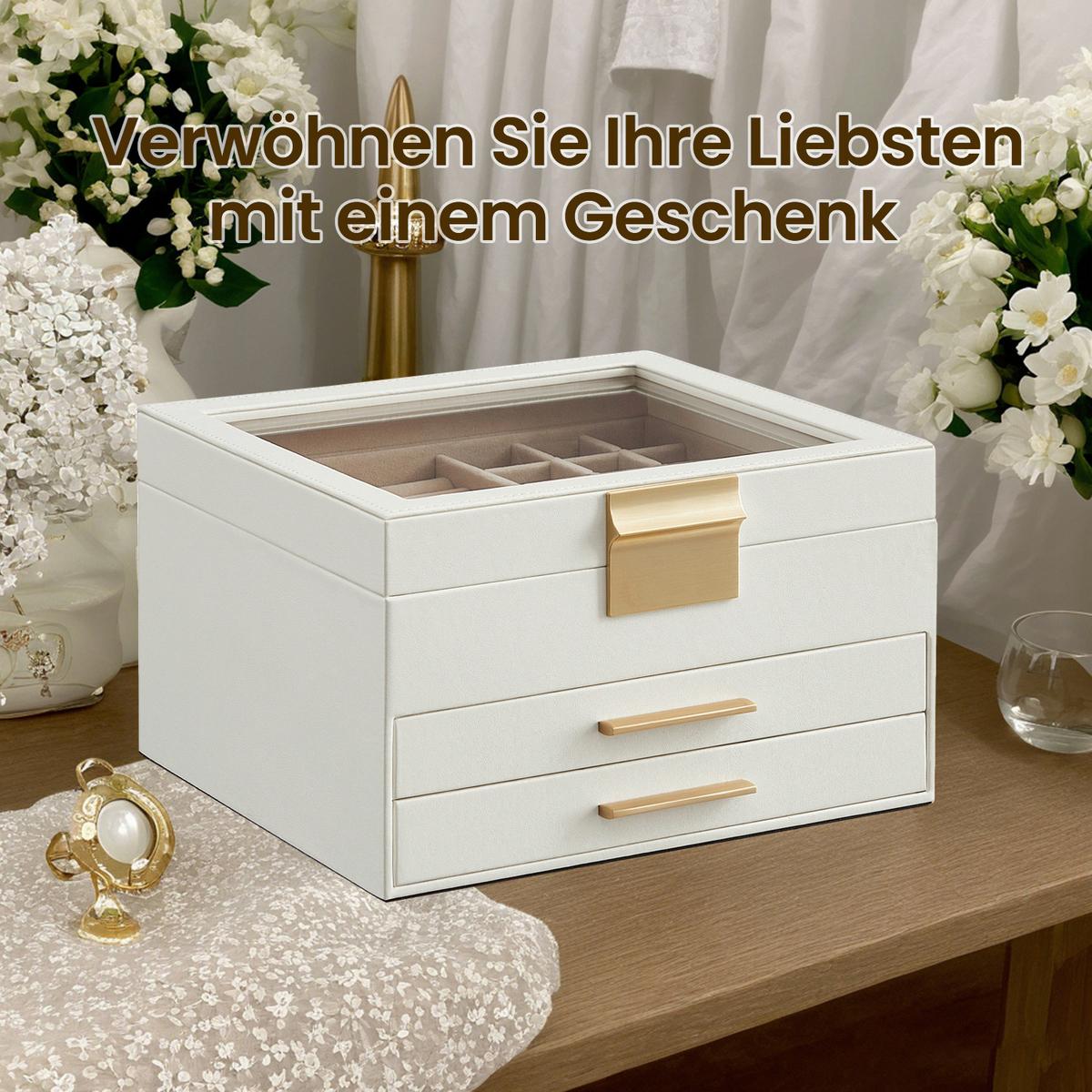 Schmuckkästchen Weiß B: 23,1 Cm - Weiß, LIFESTYLE, Holzwerkstoff (23,1/13,5/20,3cm)