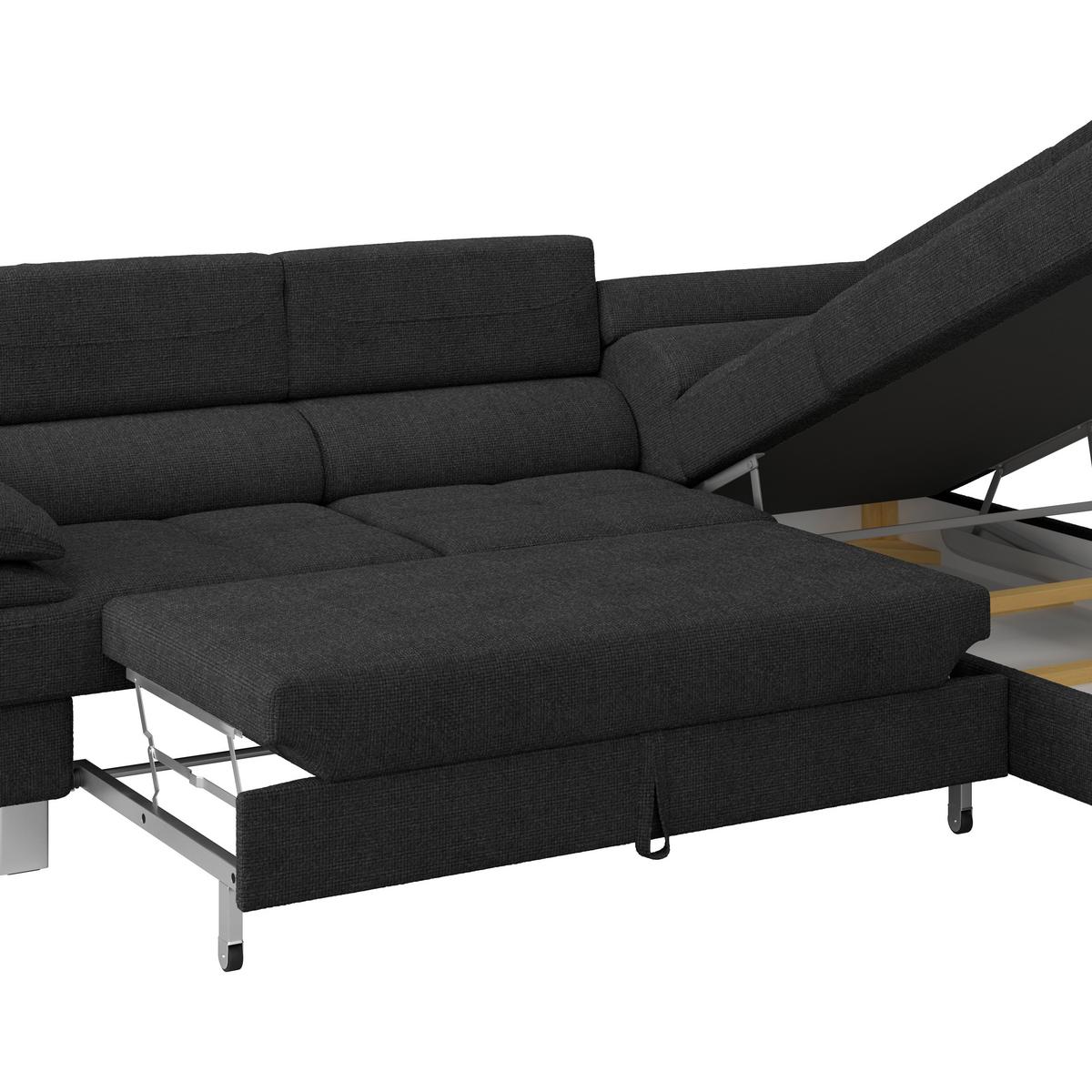 Ecksofa mit Schlaffunktion und Bettkasten Blaugrau - Graphitfarben, MODERN, Textil (270/230cm) - Ondega