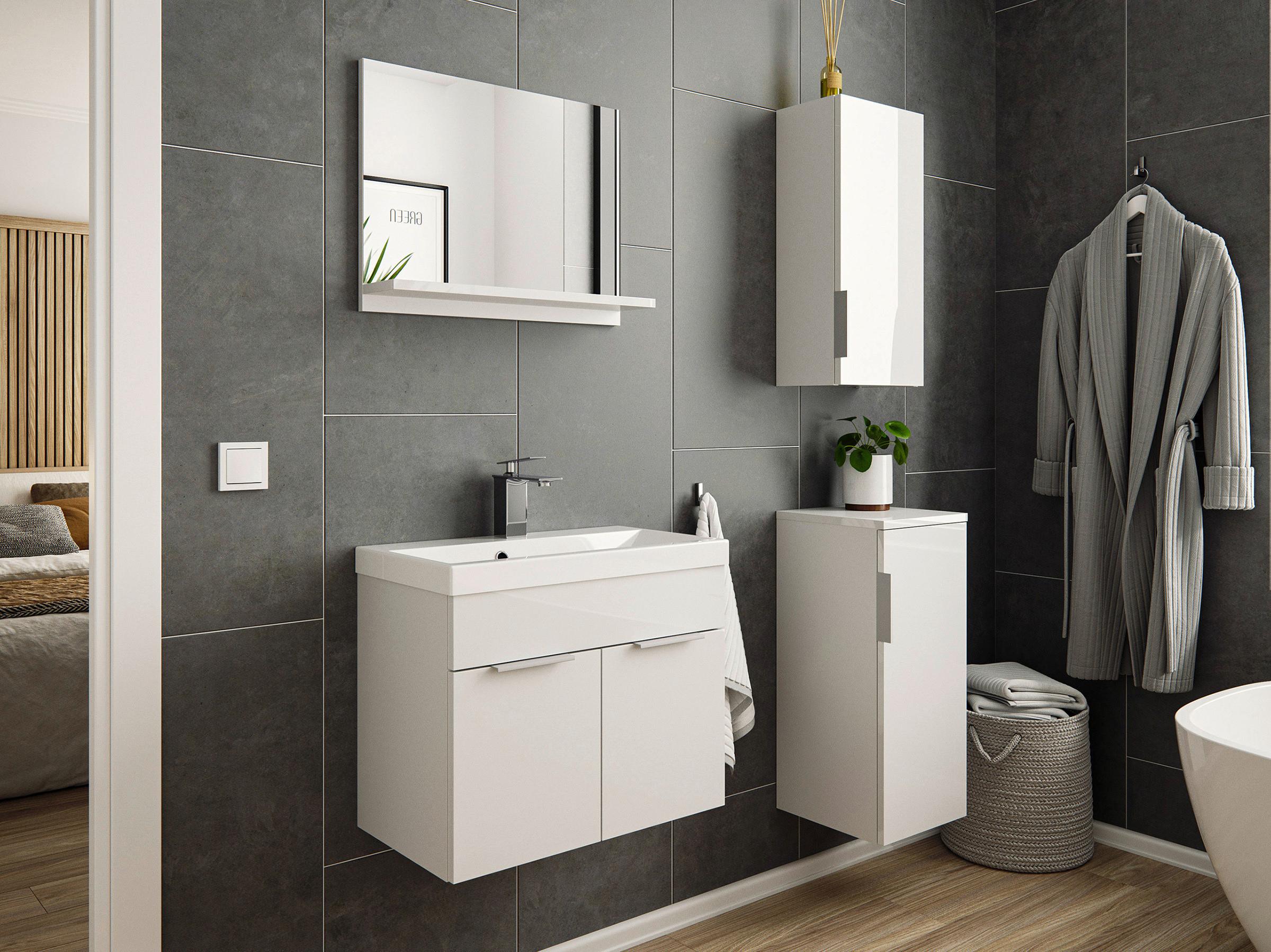 WASCHTISCHKOMBI Slimline Weiß B: 59,5cm - Weiß, Basics, Holzwerkstoff/Stein (59,5cm) - MID.YOU