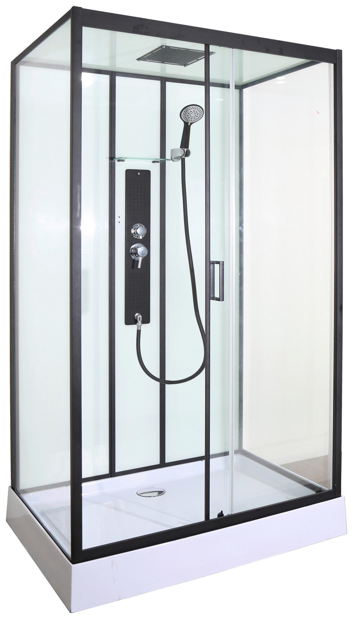 Sprchový kút s LED, Bluetooth, rádiom, čierna - čierna, Modern, sklo (120/80/225cm) - Sanotechnik