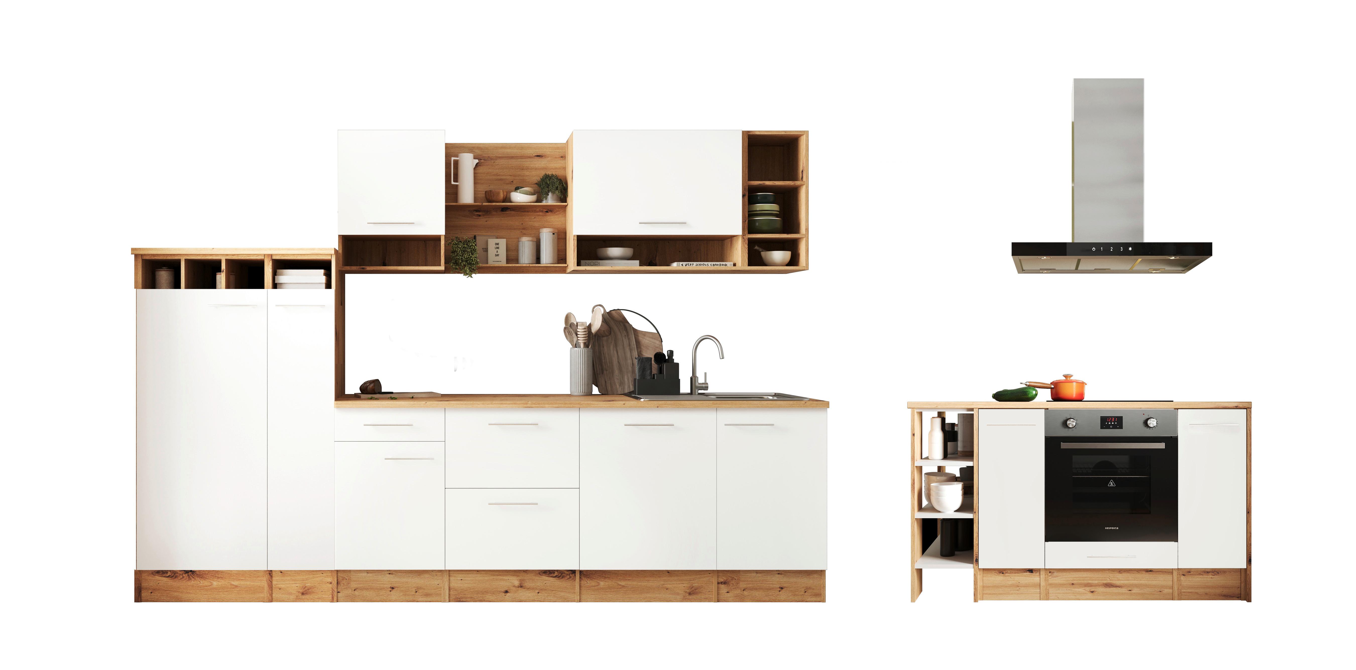 Küchenblock Hilde Inselküche 310 cm - Wildeiche/Weiß, Design, Holzwerkstoff (310-150cm) - Respekta