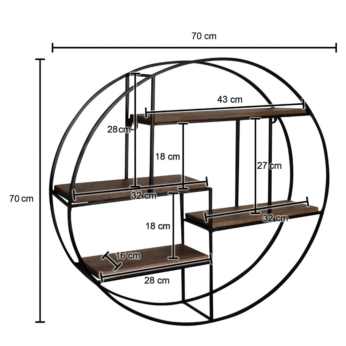 Nástenný regál, 70 cm - čierna, Design, kov (70/70/18cm) - MID.YOU