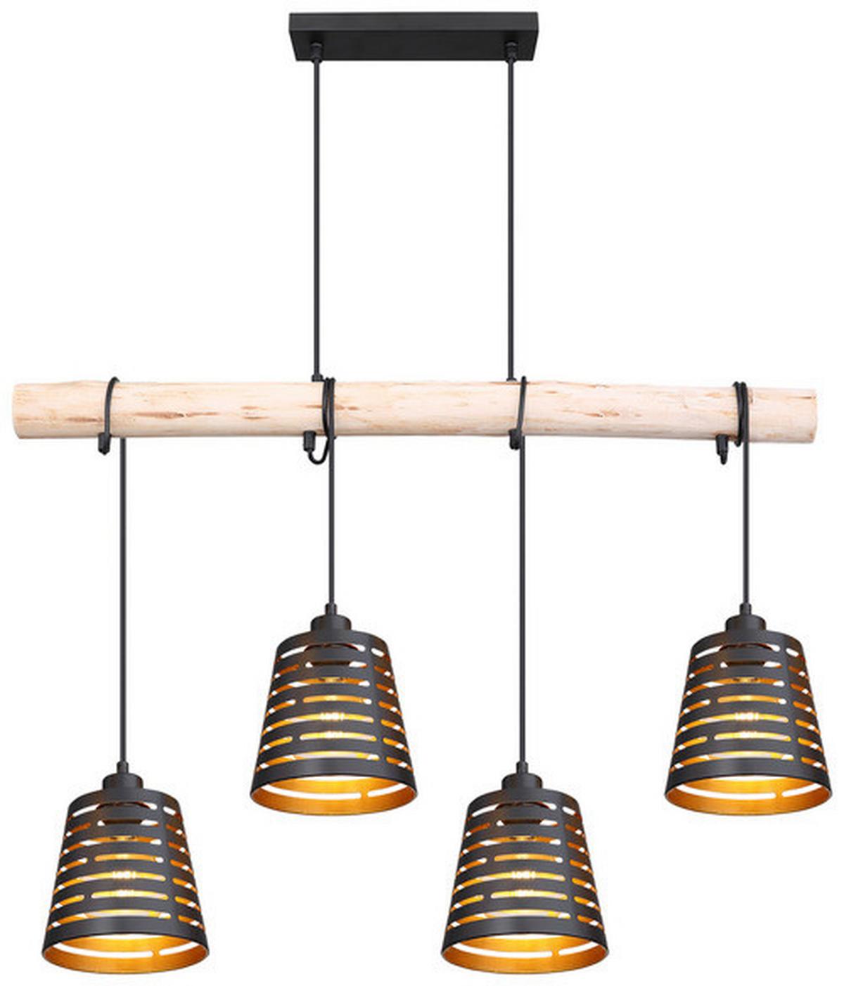 Hängeleuchte Ablona H: 120 Cm 4-Flammig - Goldfarben/Schwarz, Natur, Holz/Metall (85/17/120cm) - Globo