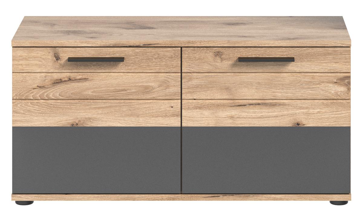 Garderobenbank Mason B: 90 cm 2 Türen Eichefarben/Grau - Eichefarben/Schwarz, MODERN, Holzwerkstoff (90/45/37cm) - MID.YOU