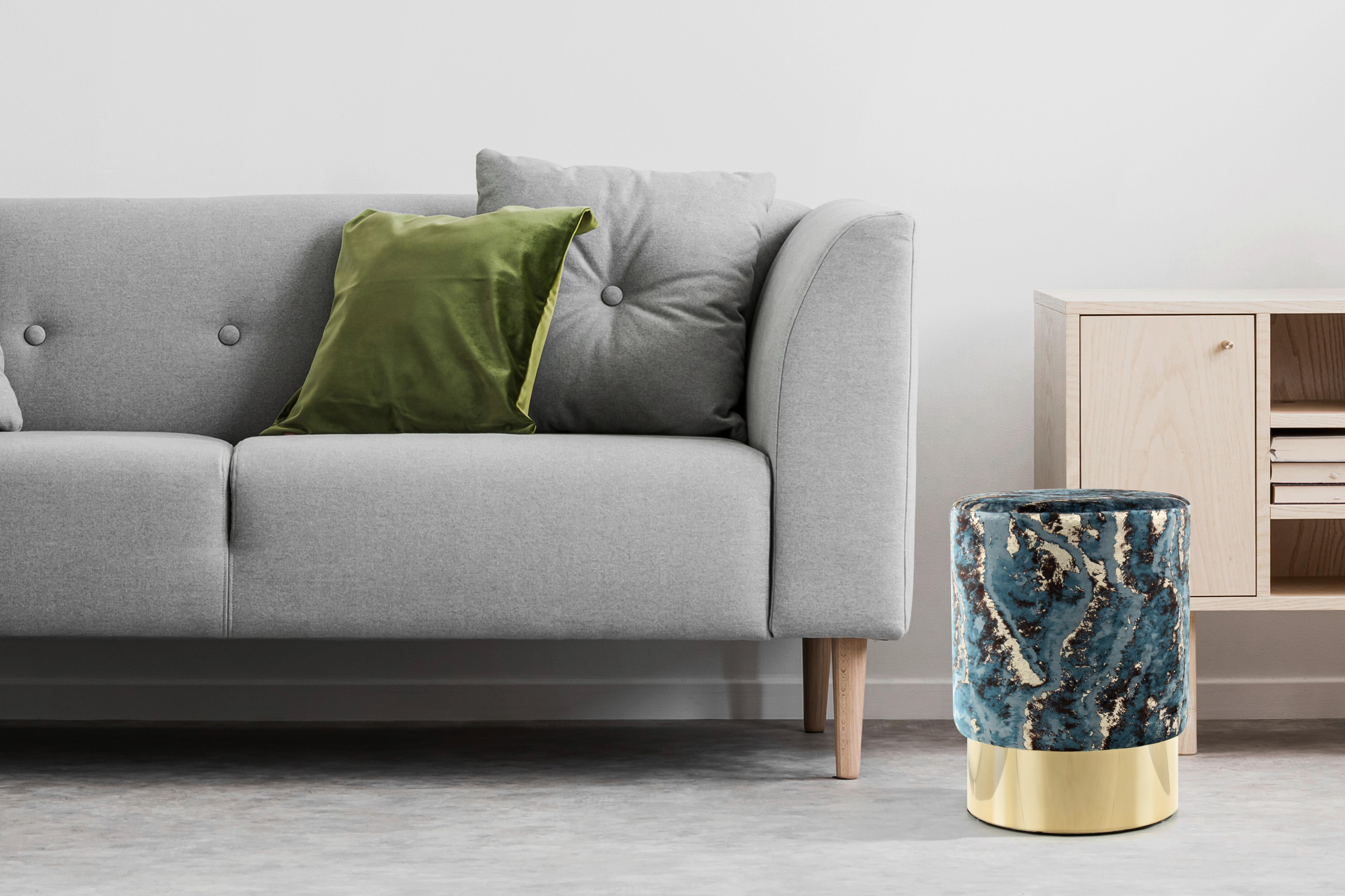 Hocker Gipsy, Dunkelblau B:35 Cm - Goldfarben/Dunkelblau, Design, Textil (35/46/35cm) - Kayoom