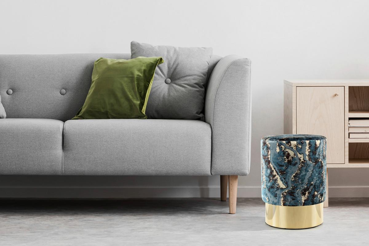 Hocker Gipsy, Dunkelblau B:35 Cm - Goldfarben/Dunkelblau, Design, Textil (35/46/35cm) - Kayoom