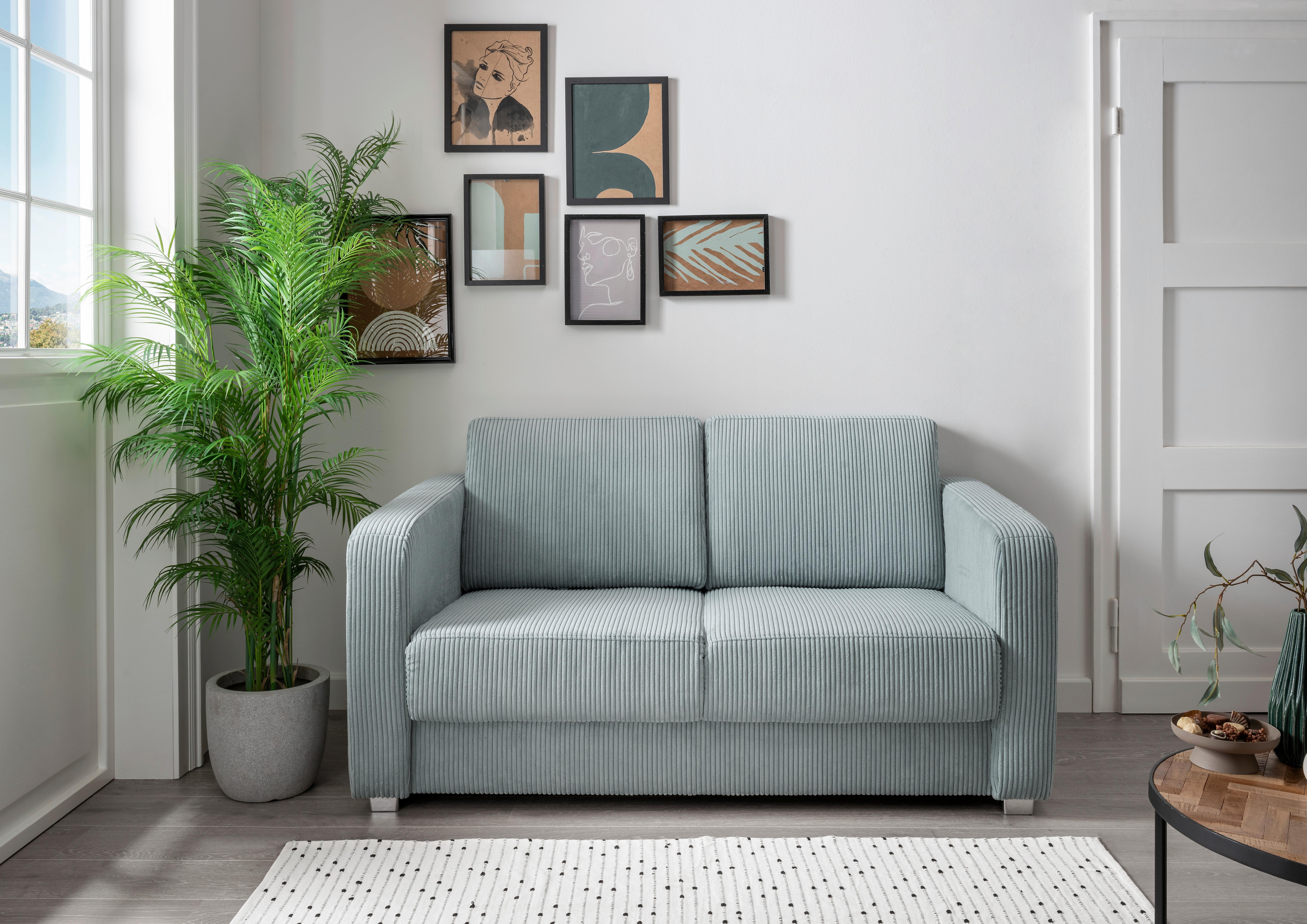 Schlafsofa Mia, Hellblau B: 159 Cm - Chromfarben/Hellblau, Basics, Textil (159/88cm) - Livetastic