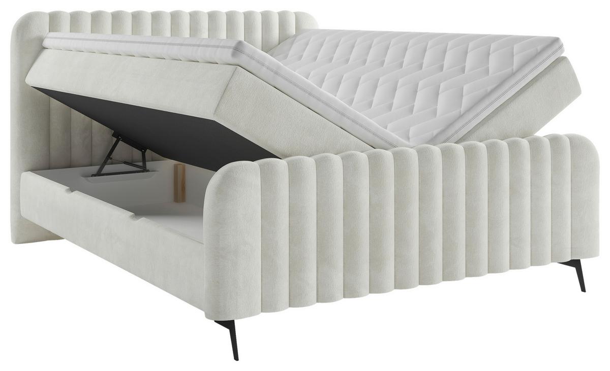 Boxspringbett mit Topper Mit Bettkasten 160x200 cm Liam - Beige/Schwarz, MODERN, Holz/Holzwerkstoff (160/200cm) - MID.YOU