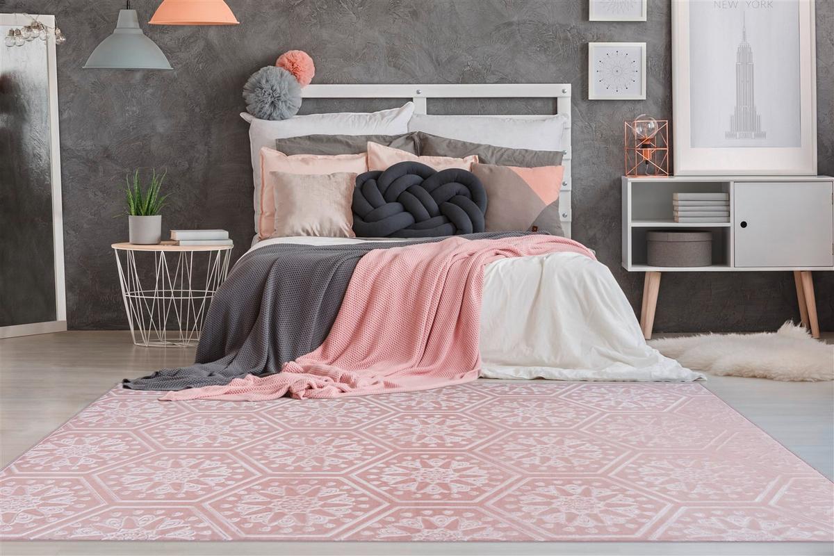 Flachwebteppich Rosa, BxL: ca. 160x230 cm - Rosa, KONVENTIONELL, Textil (160/230cm) - Kayoom