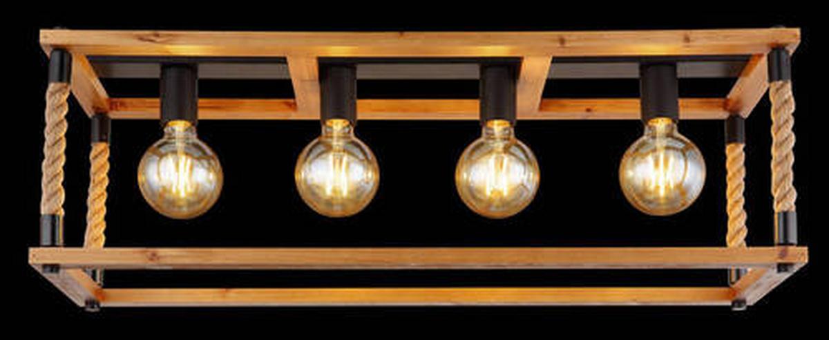 Deckenleuchte 15691-4d - Schwarz/Braun, Natur, Naturmaterialien/Holz (80/25/31cm) - Globo