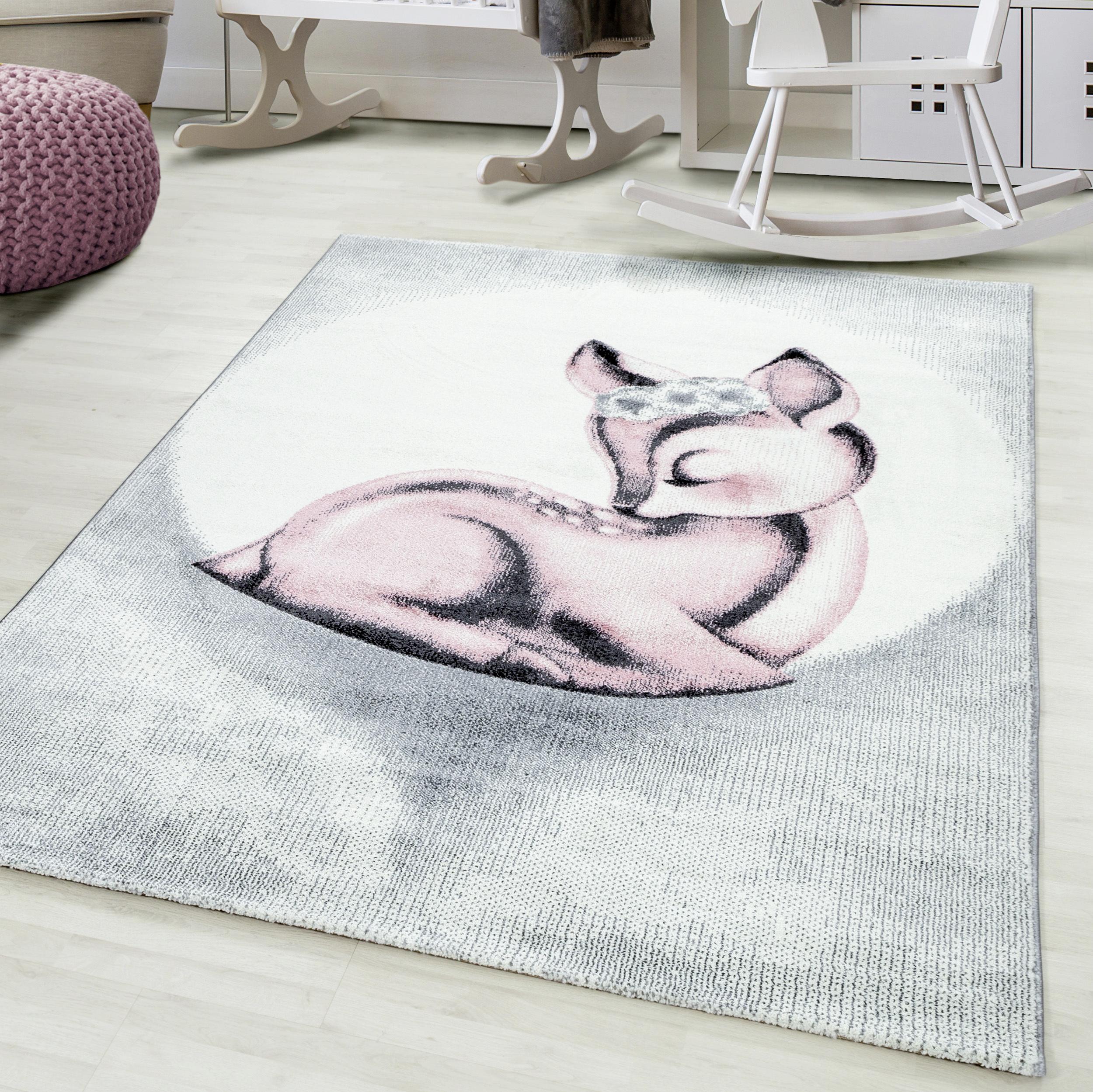 Kinderteppich Rehkitz Pink Bambi 160x230 cm - Hellrosa/Hellgrau, Trend, Textil (160/230cm)