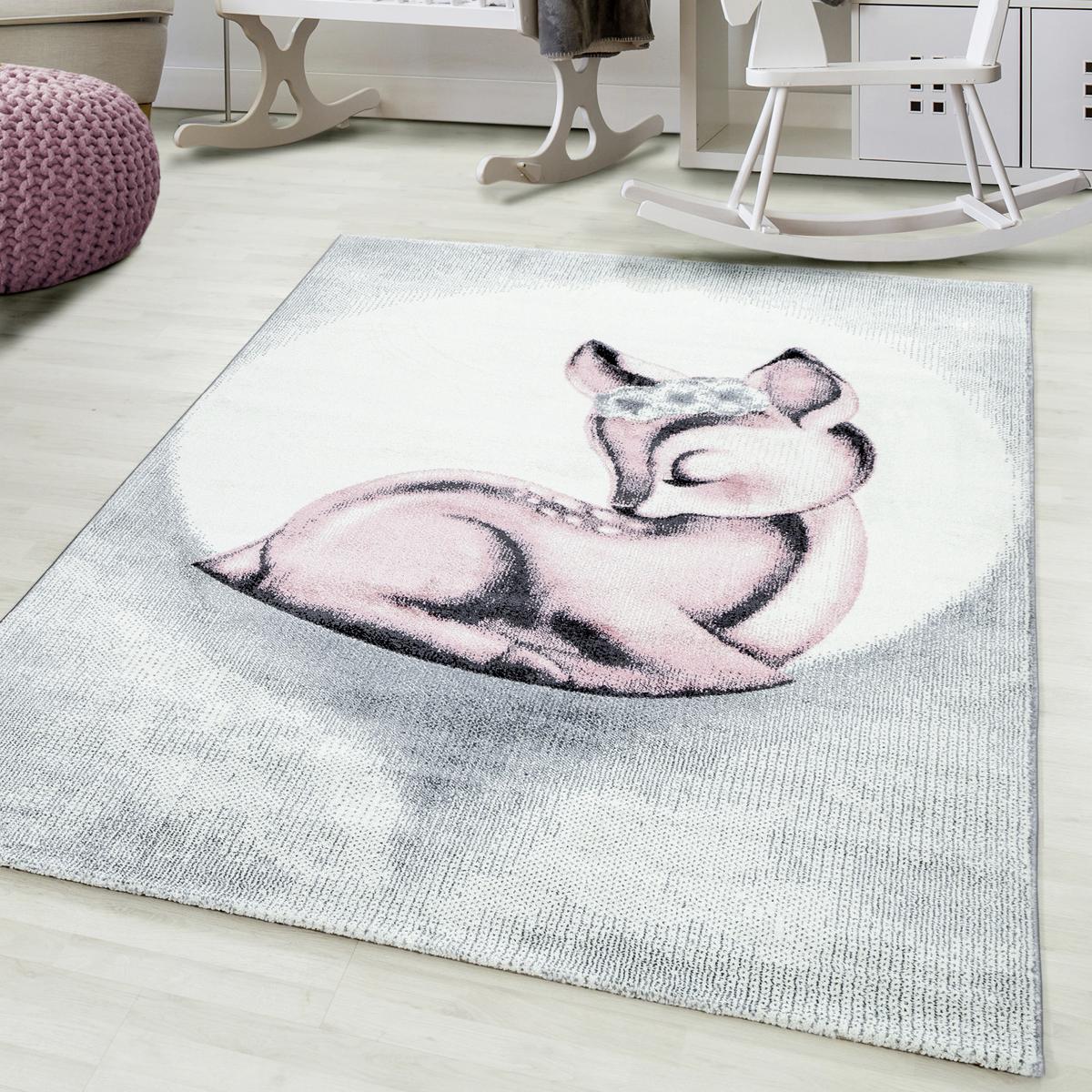 Kinderteppich Rehkitz Pink Bambi 160x230 cm - Hellrosa/Hellgrau, Trend, Textil (160/230cm)