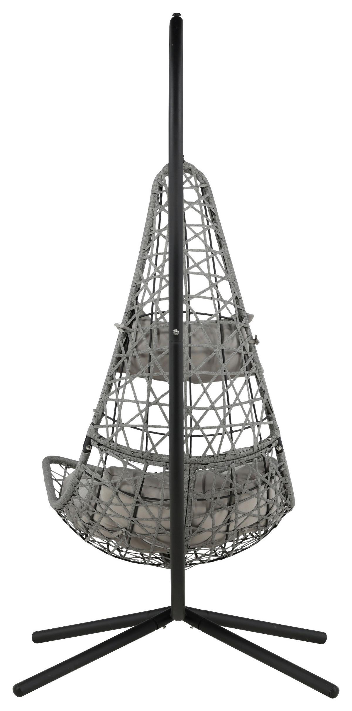 Hängesessel +gestell Edinburgh Mit Sitz- und Rückenkissen - Schwarz/Grau, KONVENTIONELL, Kunststoff (132/205/130cm) - Gardenson