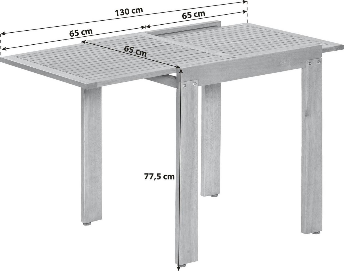 Balkontisch Ausziehbar Eukalyptus Natur - Naturfarben, KONVENTIONELL, Holz (65/77,5/130cm) - Gardenson