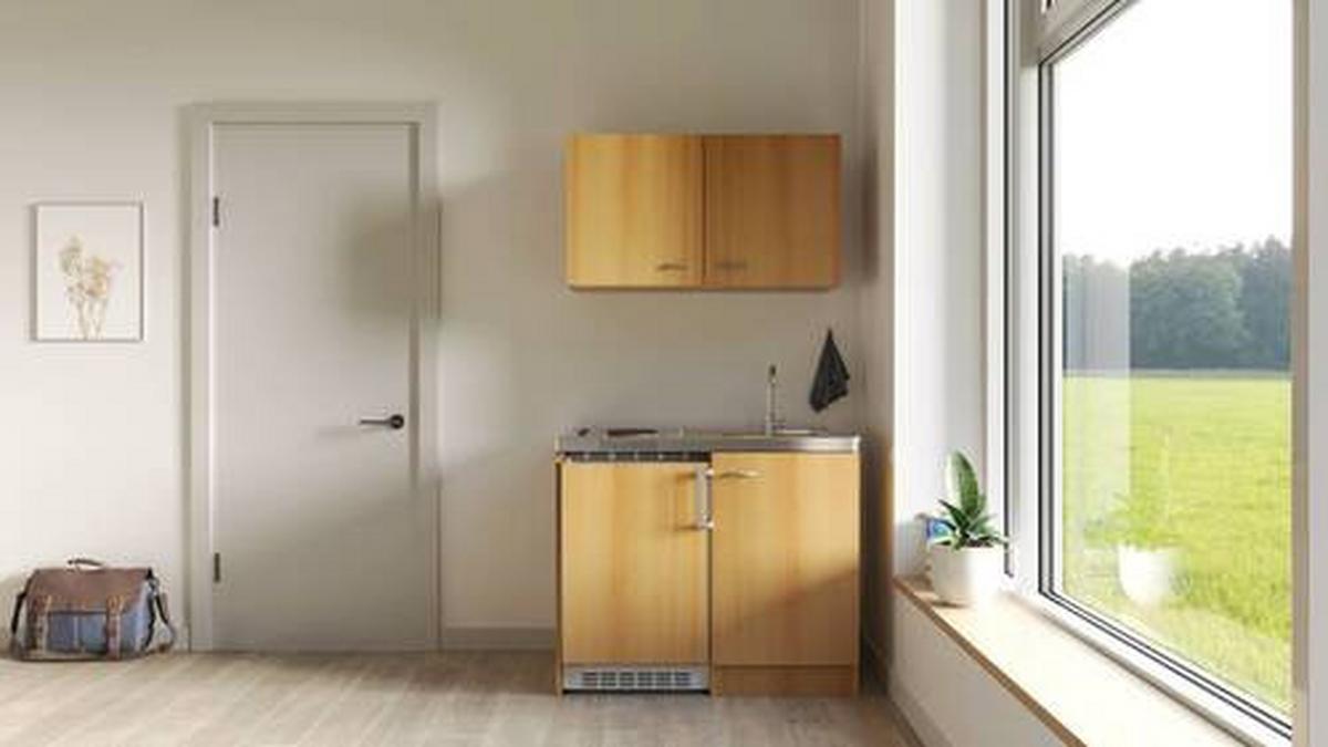 Miniküche Nano Buchefarben B: 100 cm - Buchefarben, MODERN, Holzwerkstoff (100cm) - FlexWell