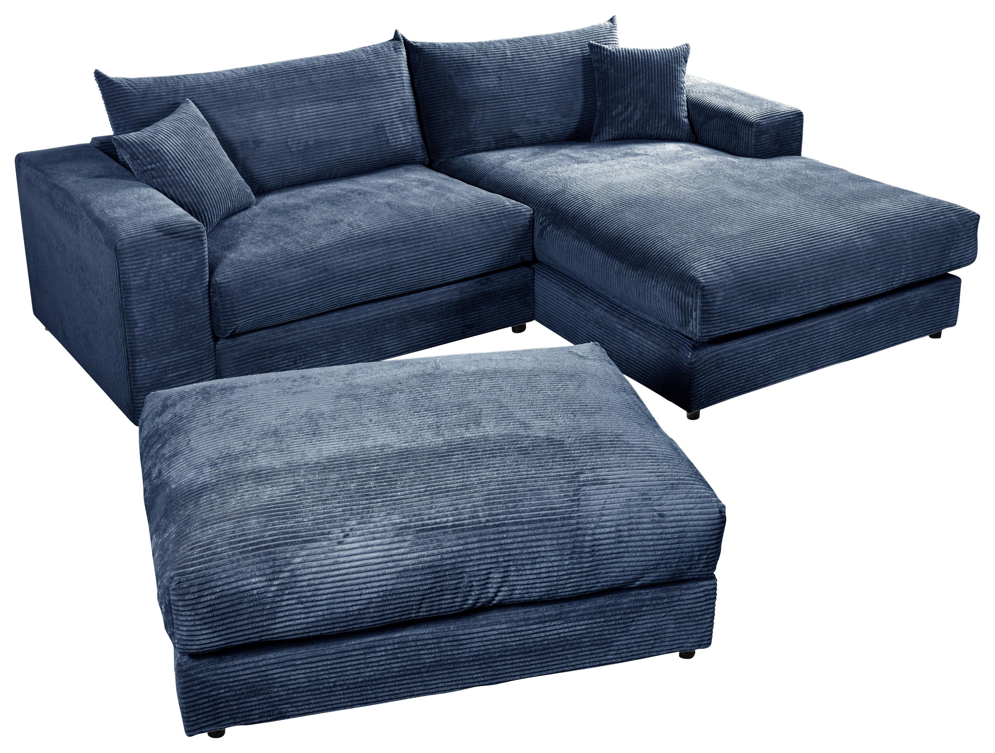 Ecksofa Funny S Rechts Blau mit Hocker S: 265x180 cm - Blau/Schwarz, Basics, Textil (265/180cm) - Livetastic