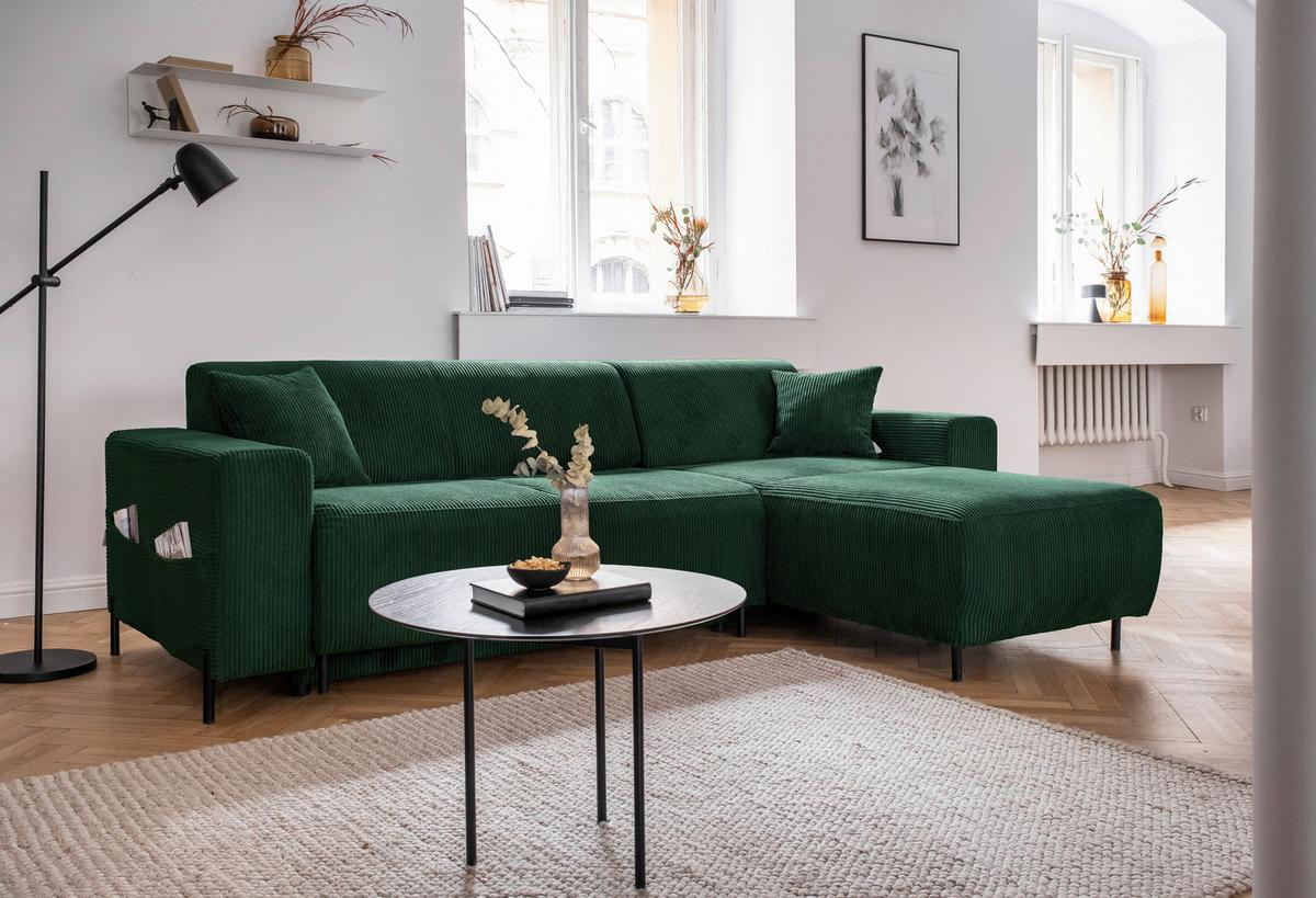 Ecksofa Cuddly Mia Flaschengrün S: 260x165 cm - Dunkelgrün/Schwarz, Textil (260/165cm) - MID.YOU