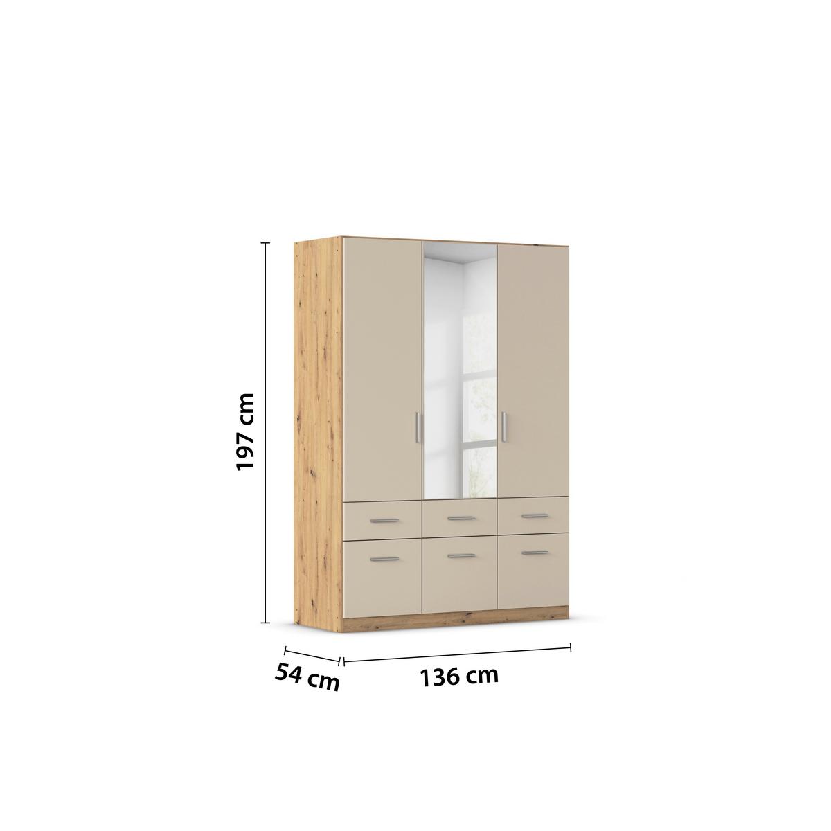 Kleiderschrank Celle Matt Champagner B: 136 cm - Champagner/Eiche Artisan, Trend, Holzwerkstoff (136/197/54cm)