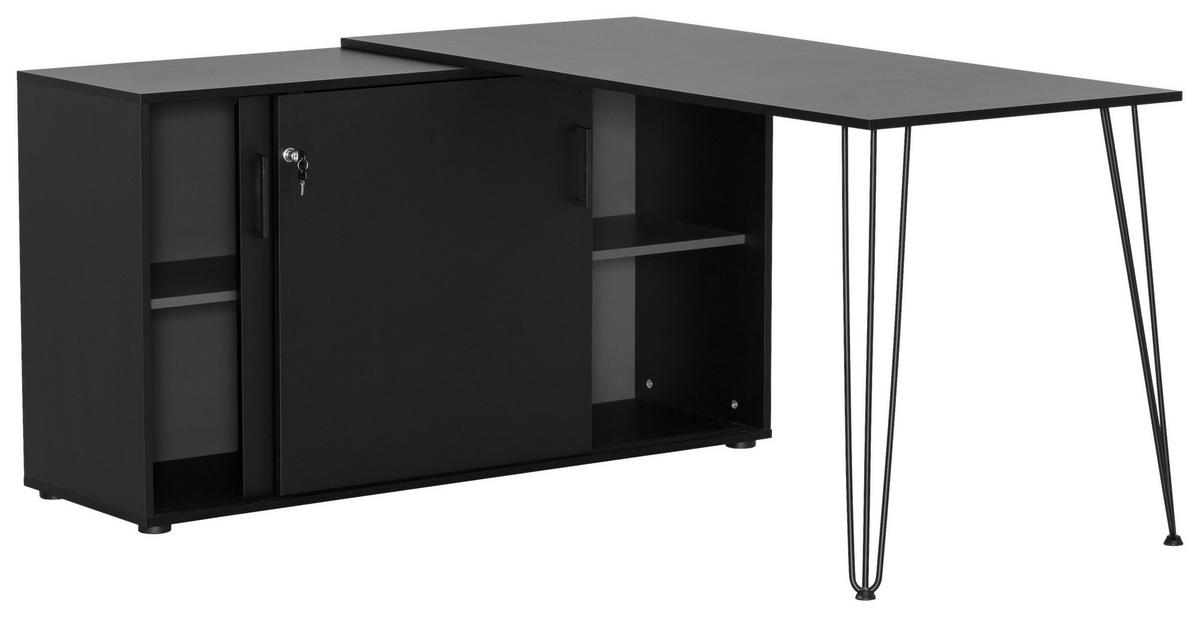 Eckschreibtisch Ekko - Schwarz, MODERN, Holzwerkstoff/Metall (145/129,5/73,8cm) - MID.YOU