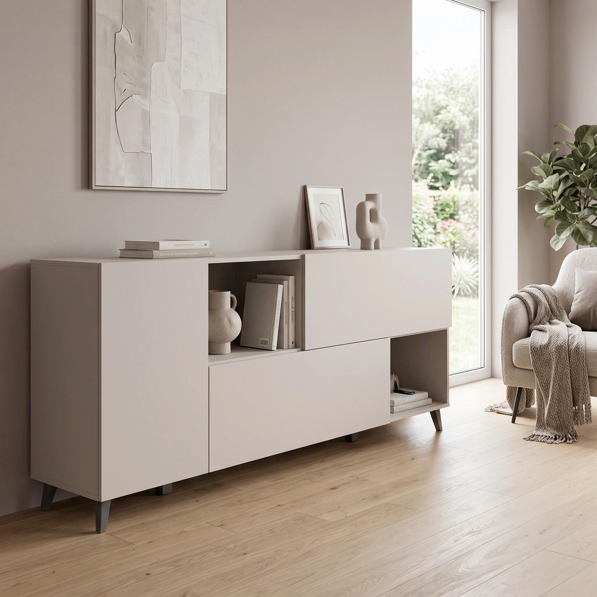 Sideboard Phuket kaschmir B: 180cm - Kaschmir/Schwarz, Design, Holzwerkstoff (180/76/39cm) - P & B